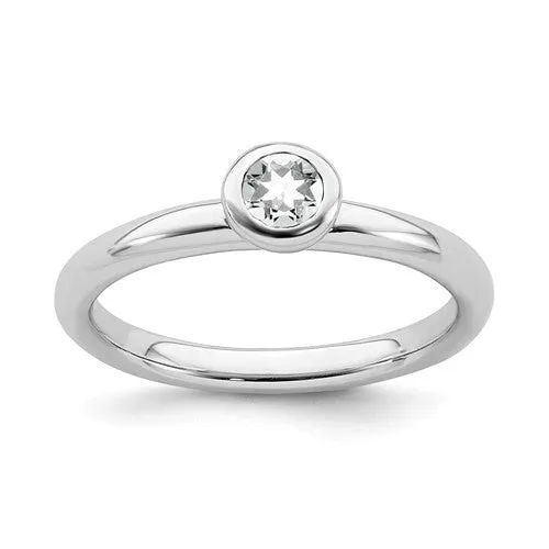 Sterling Silver Stackable Expressions Low 4mm Round White Topaz Ring