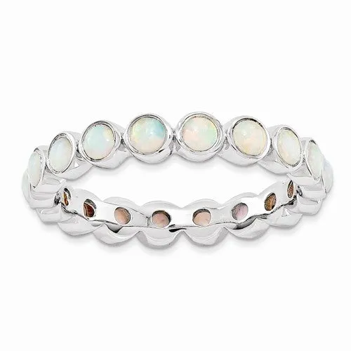 Sterling Silver Stackable Expressions Round Created Opal Eternity Ring