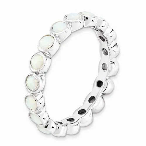 Sterling Silver Stackable Expressions Round Created Opal Eternity Ring