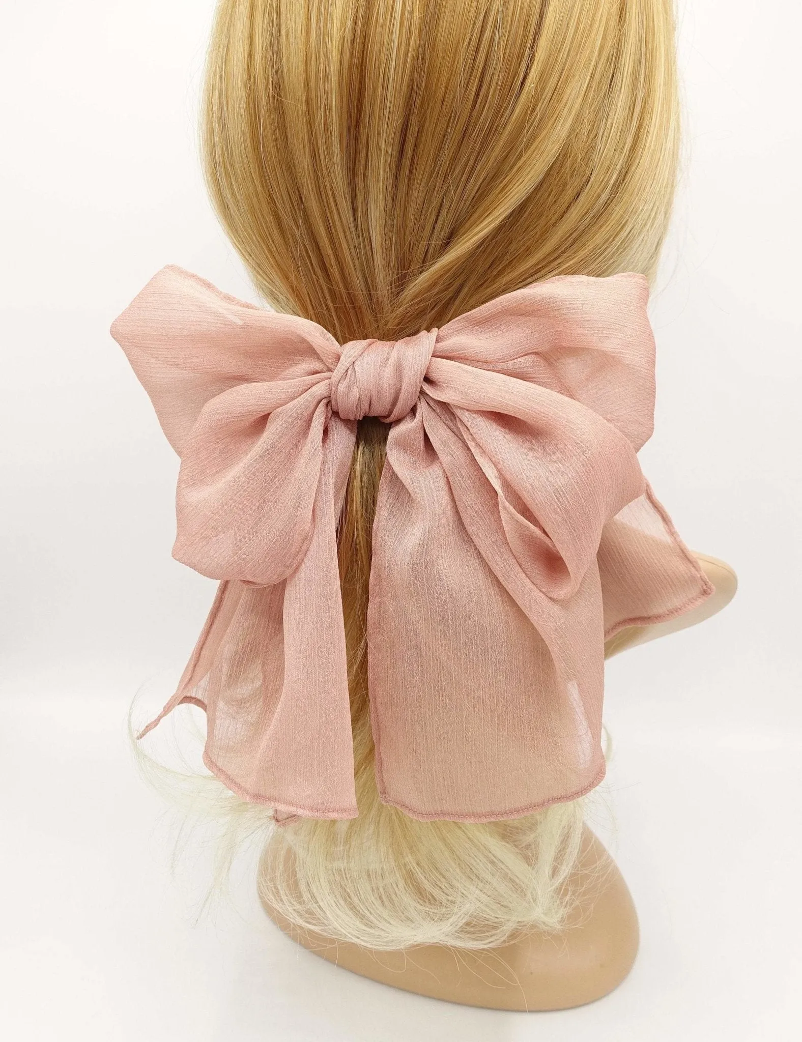 Summer hair bow rolled hem chiffon hair bow barrette accessory for women