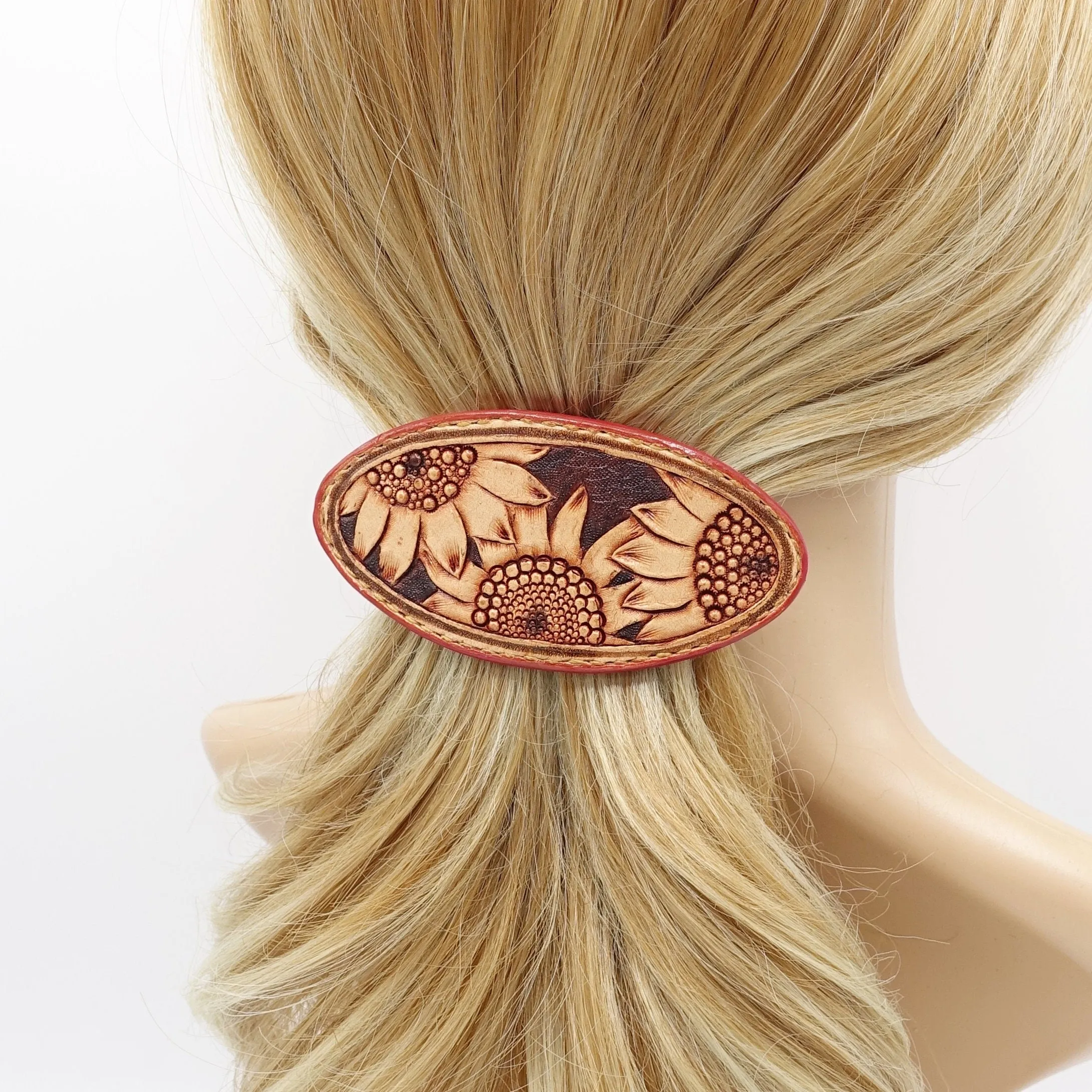 Sunflower hair barrette, leather hair barrette, handmade hair accessory for women