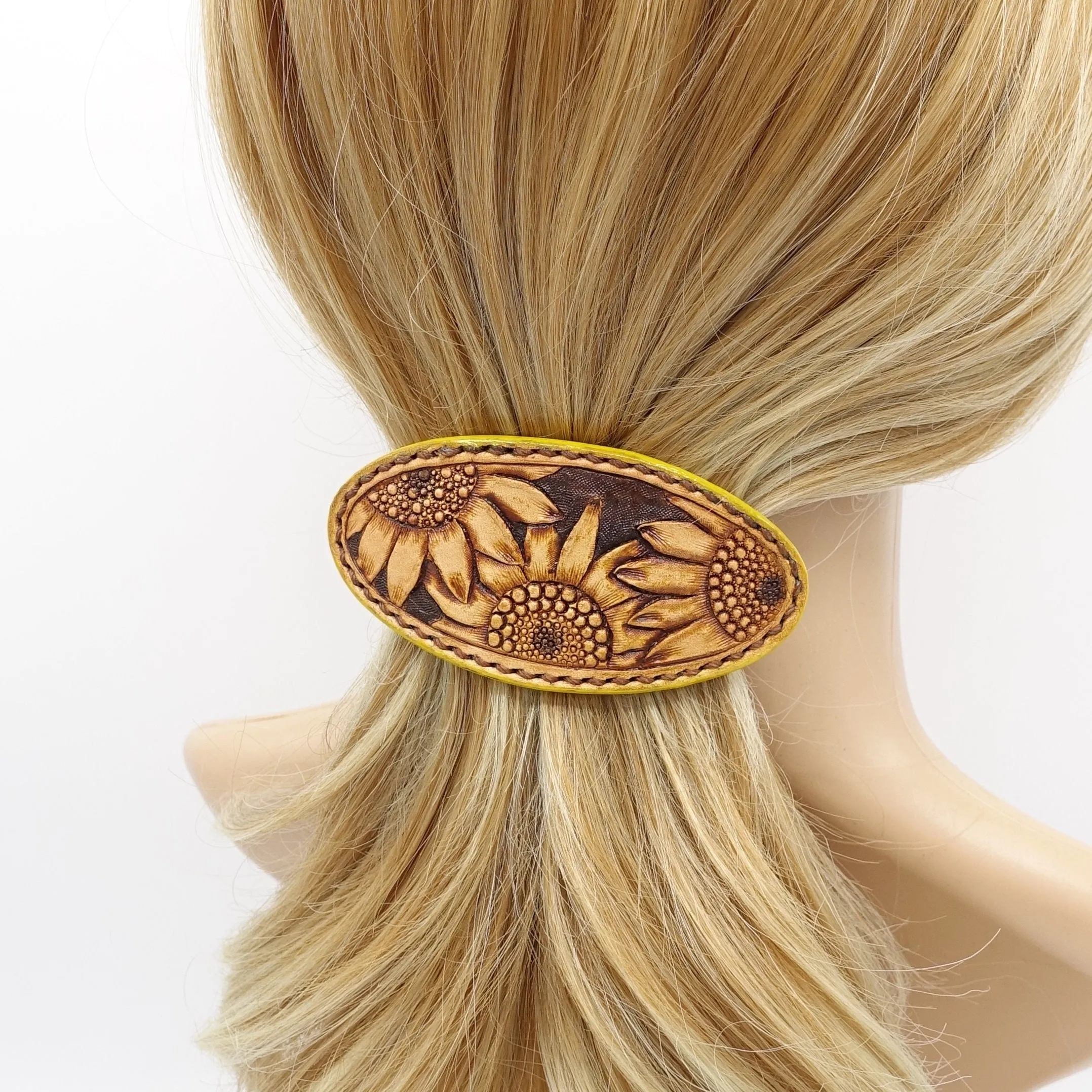 Sunflower hair barrette, leather hair barrette, handmade hair accessory for women