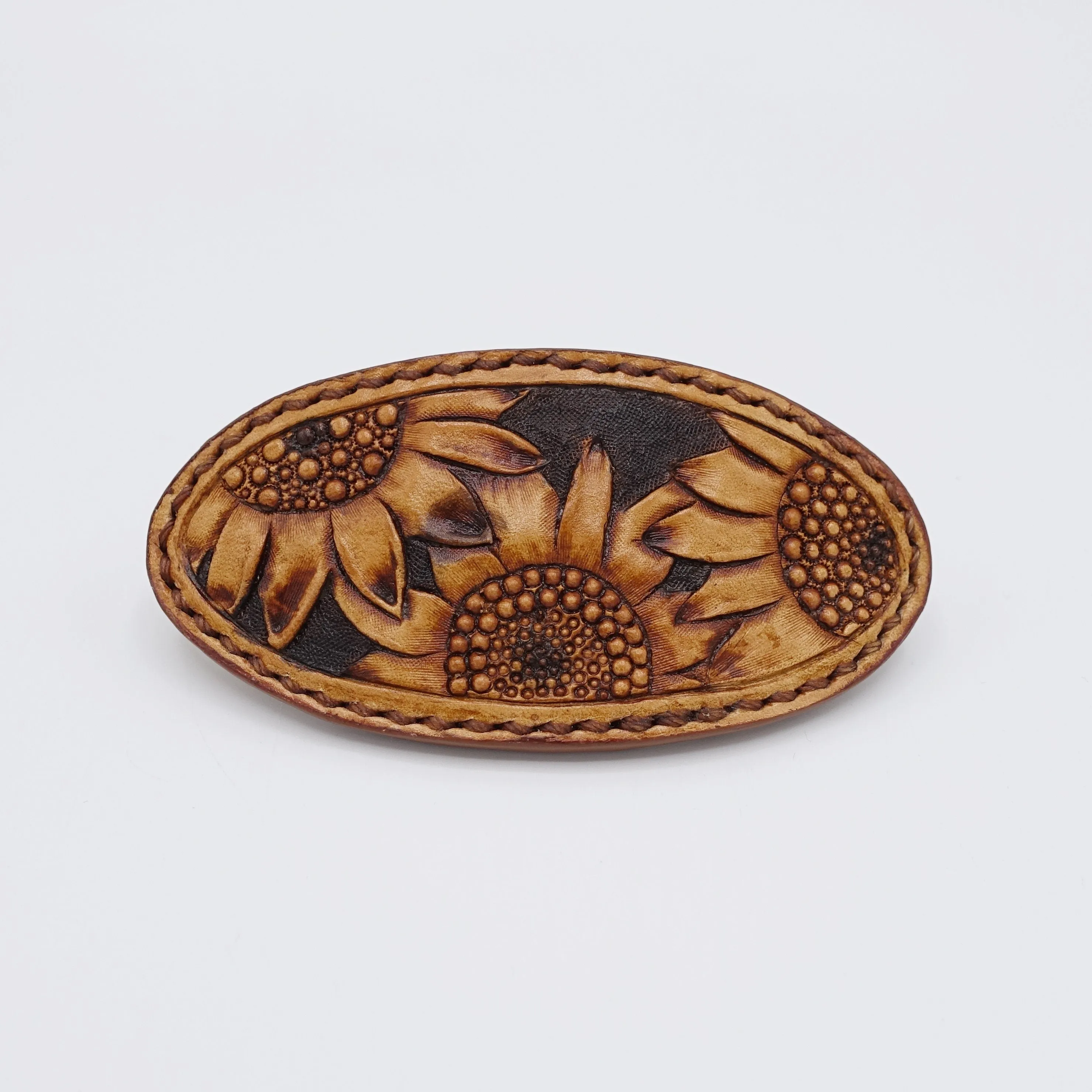 Sunflower hair barrette, leather hair barrette, handmade hair accessory for women