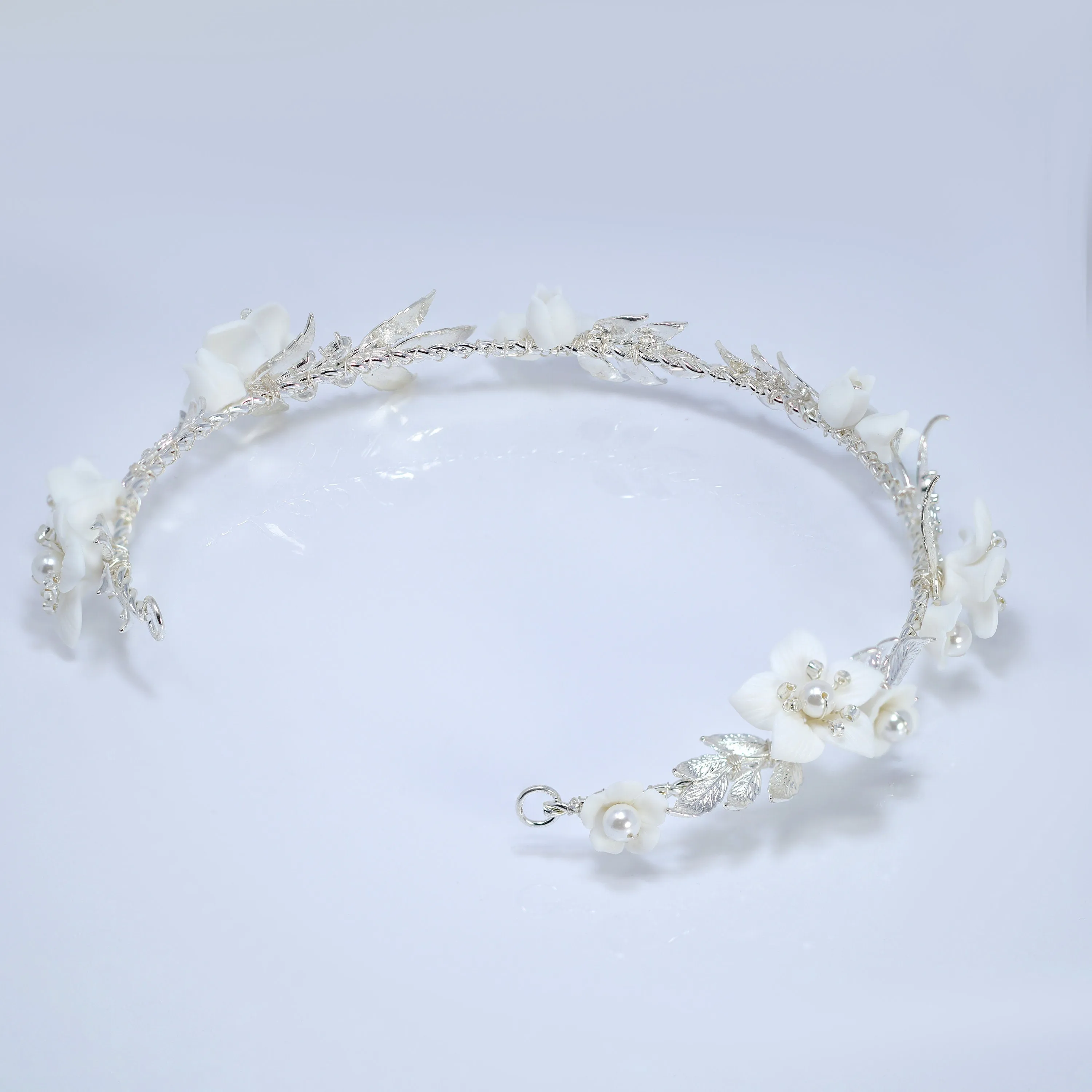 Swarovski Crystals, Pearls White Floral Vine Leaves Wedding Headband, Bridal Rhinestone Head Vine, Statement hair accessories.