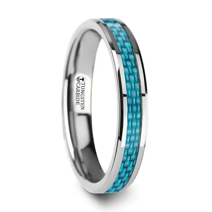 Tareq Womens Tungsten Wedding Ring With Light Blue Carbon Fiber Inlay - 4mm