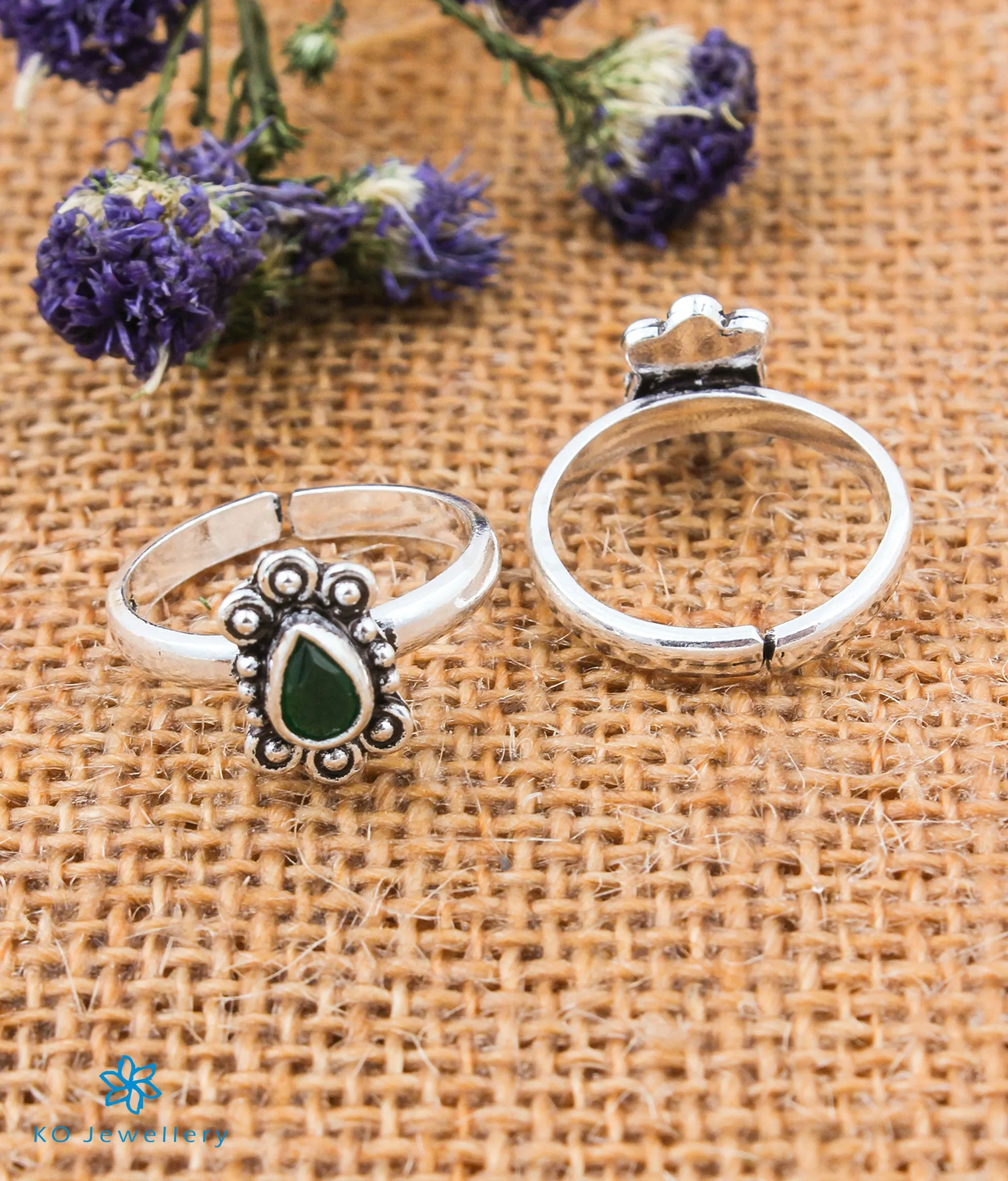 The Lara Silver Toe-Rings (Green)