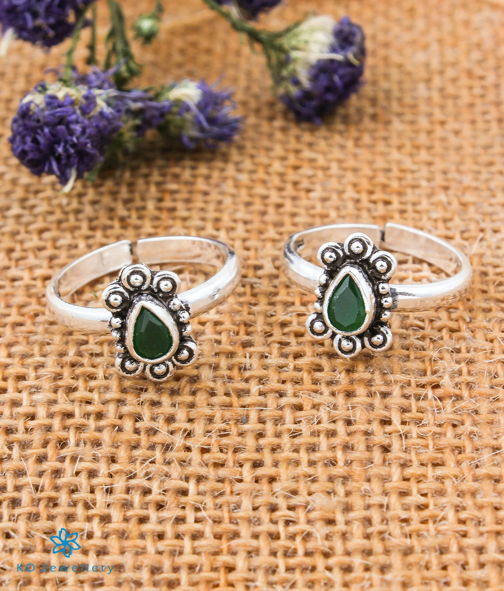 The Lara Silver Toe-Rings (Green)