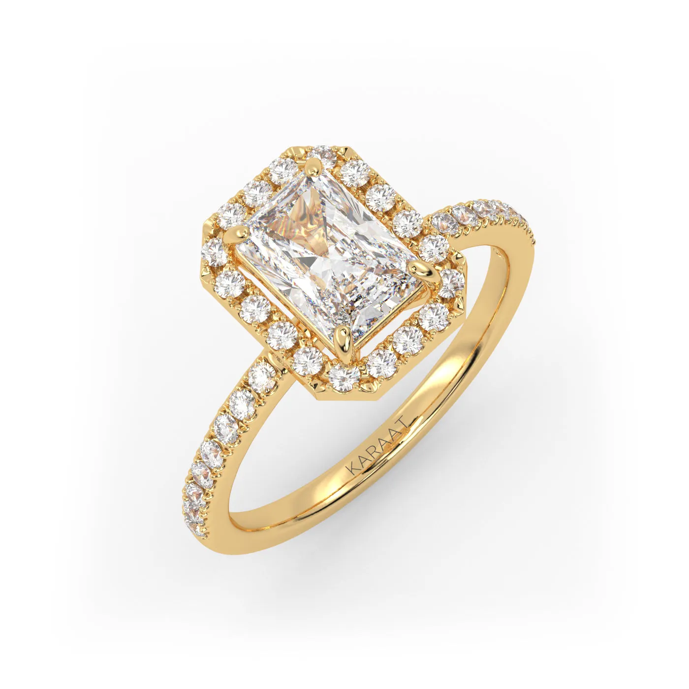 The Radiant Solitaire with Pavé band and Halo