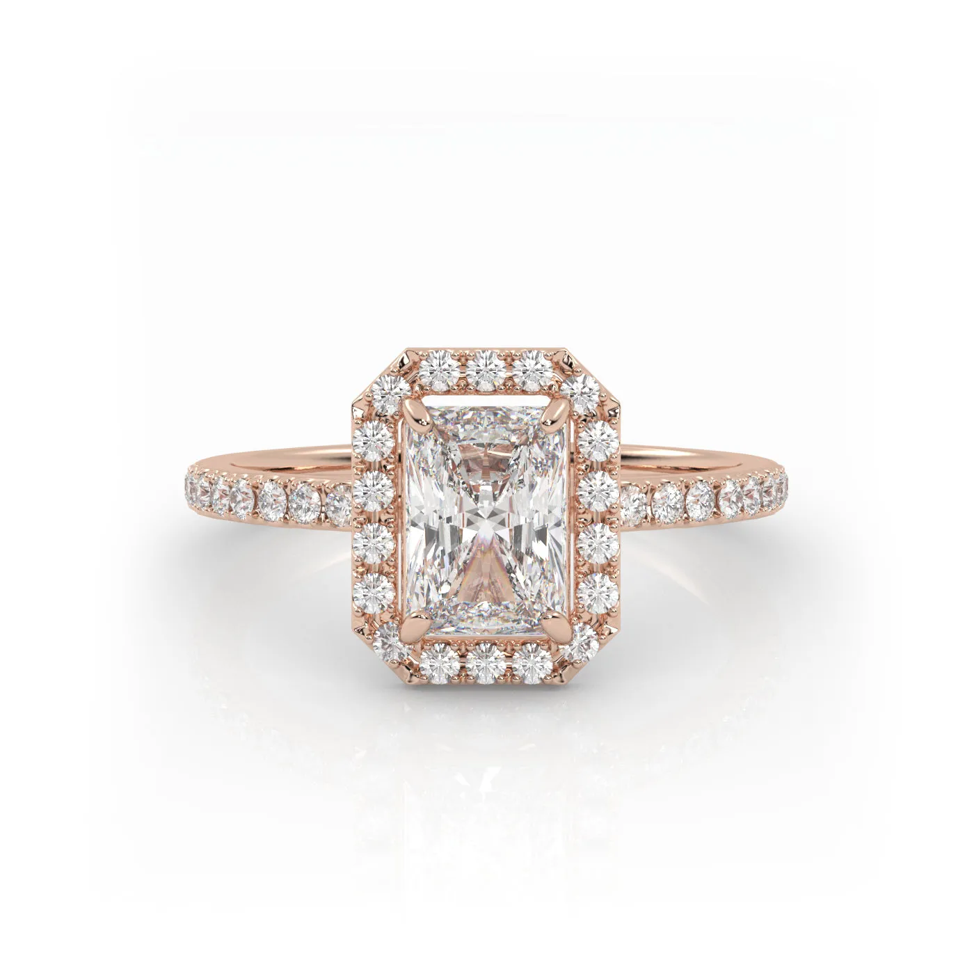 The Radiant Solitaire with Pavé band and Halo