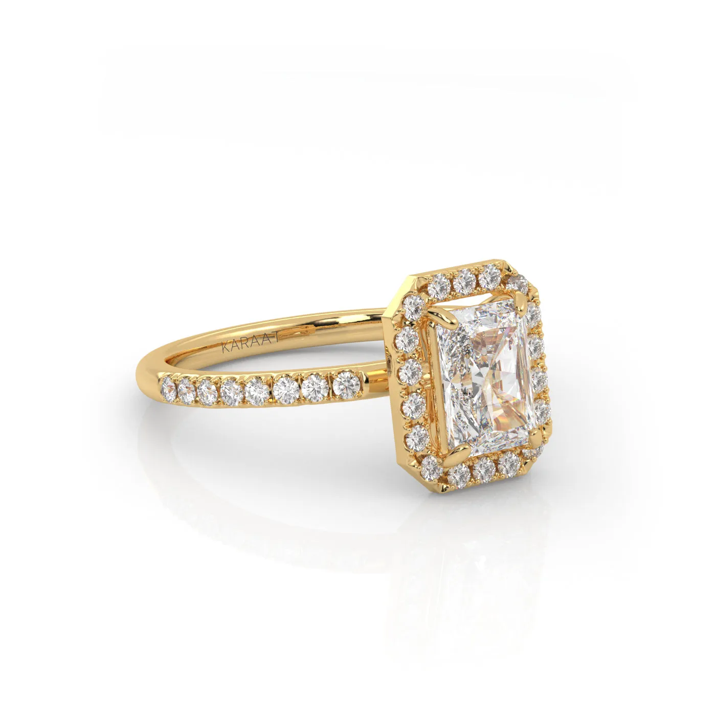 The Radiant Solitaire with Pavé band and Halo