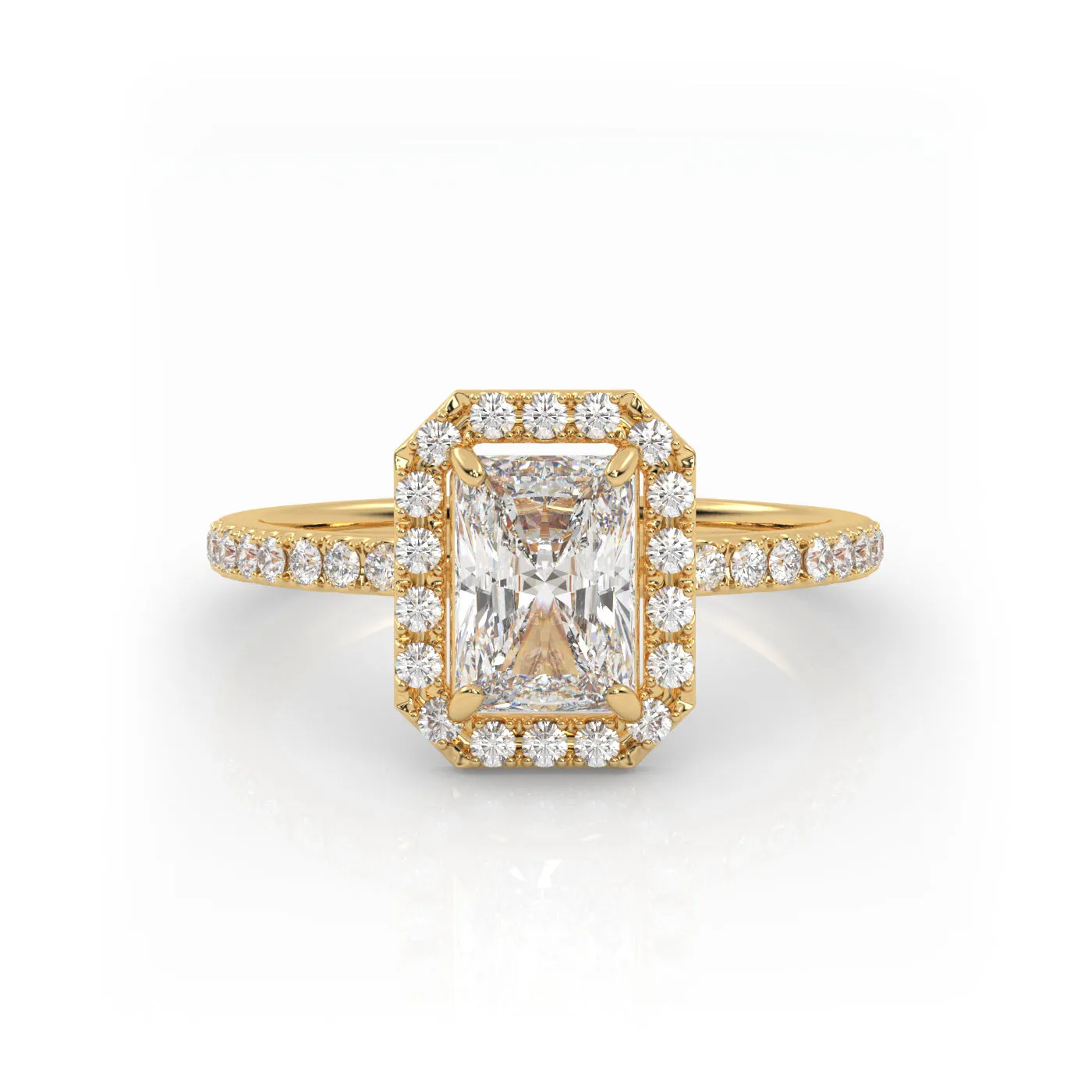 The Radiant Solitaire with Pavé band and Halo