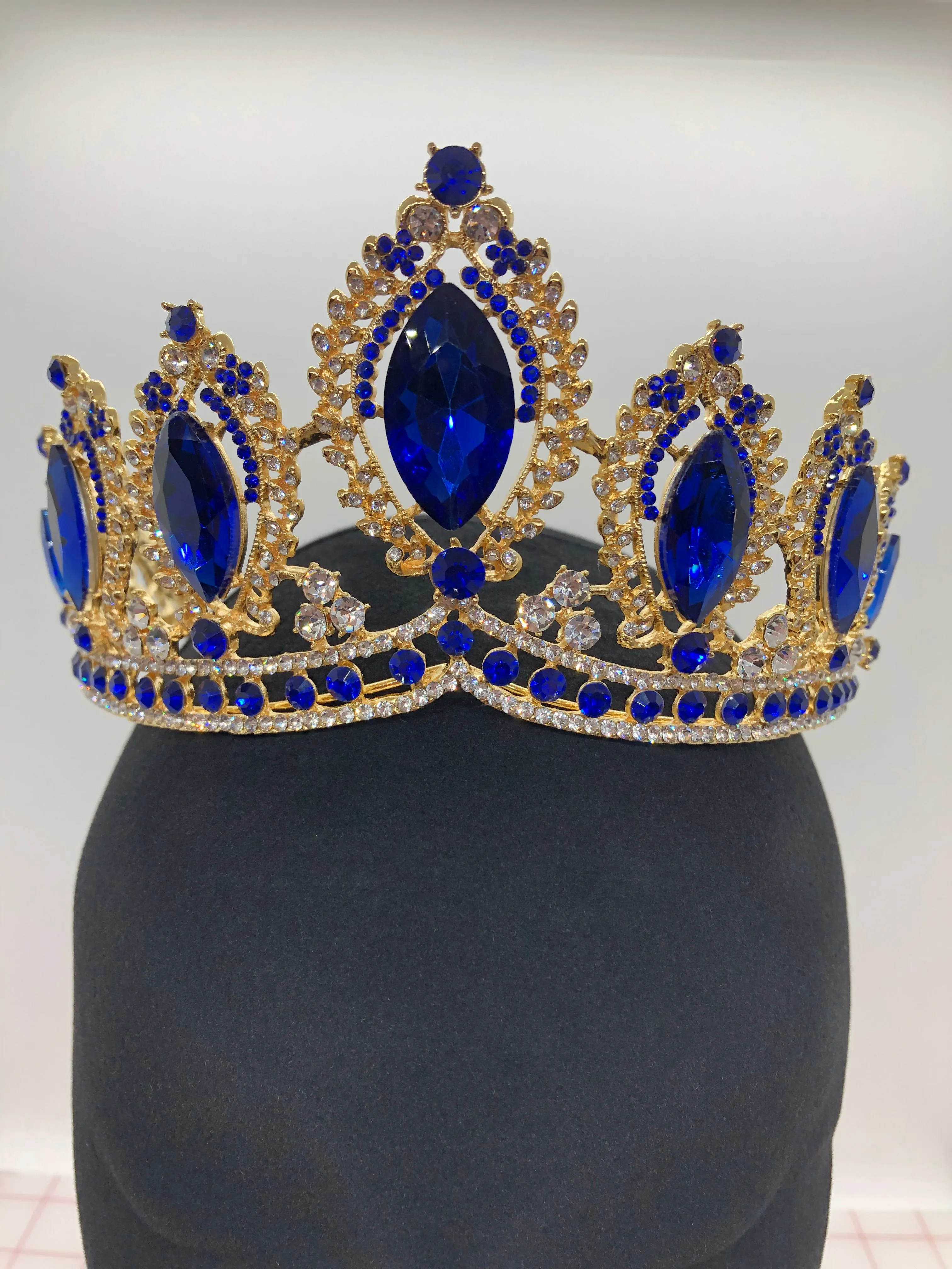 Tiara - Gold with Royal Blue and Crystal Rhinestone