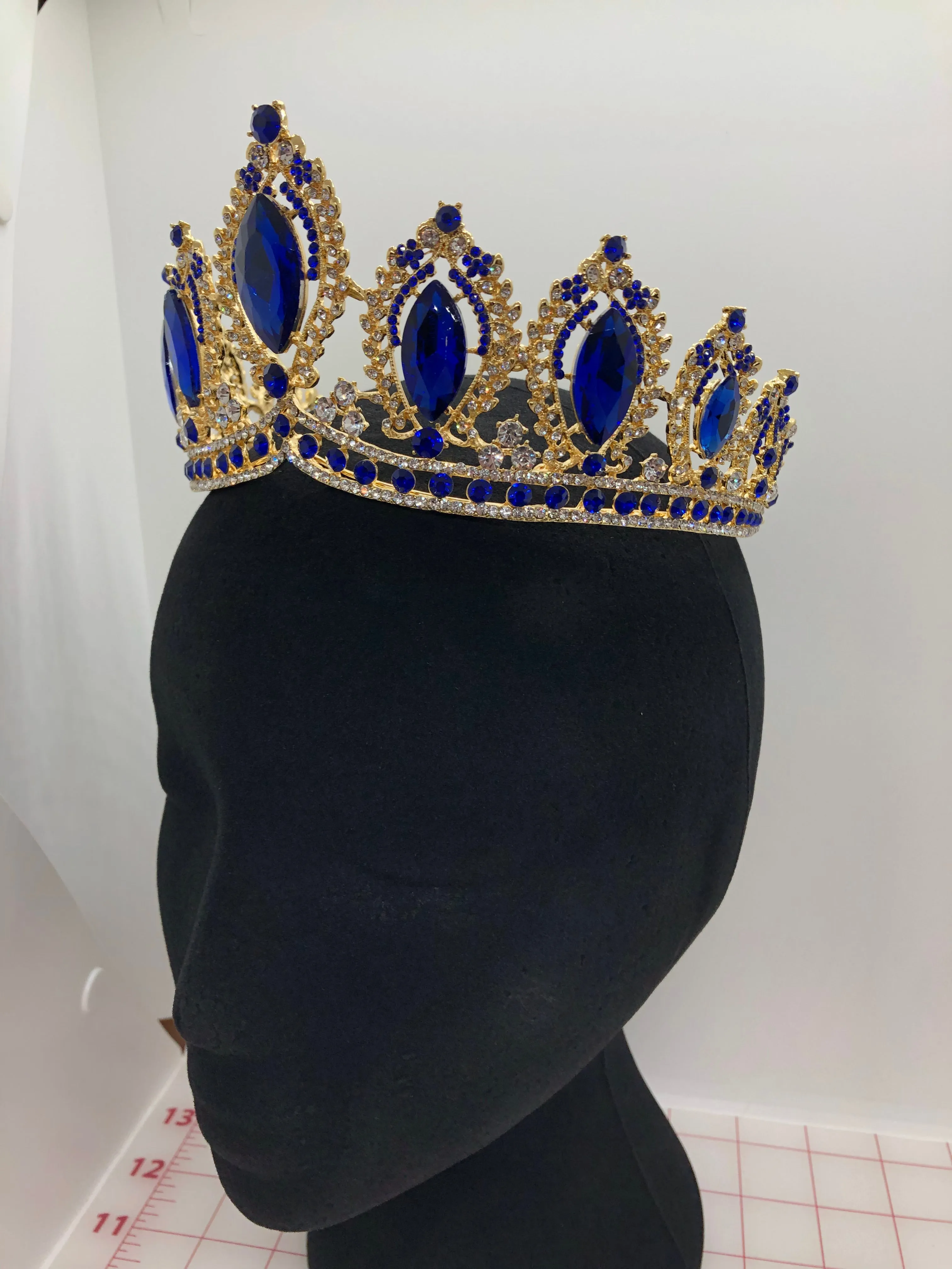 Tiara - Gold with Royal Blue and Crystal Rhinestone