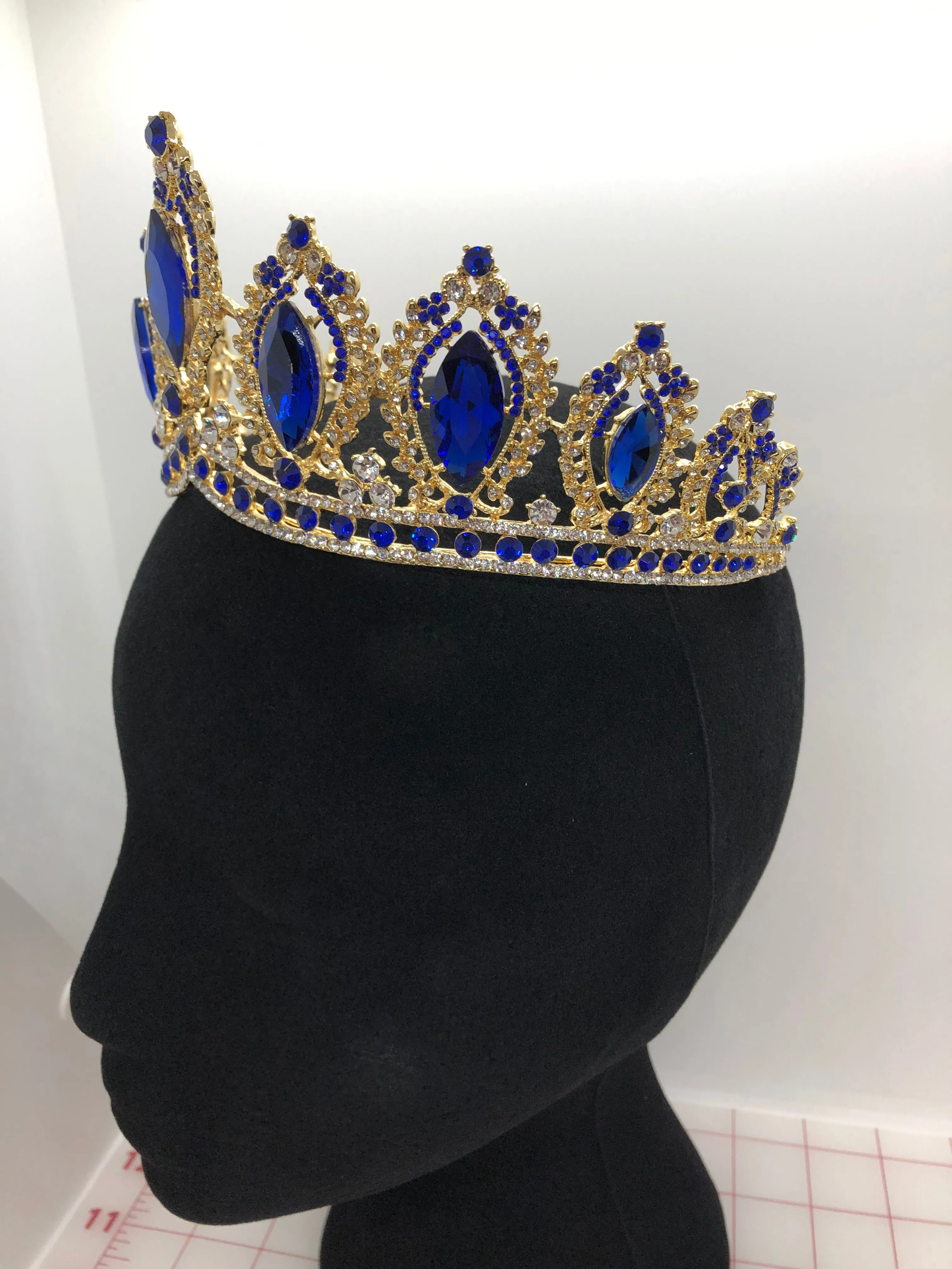 Tiara - Gold with Royal Blue and Crystal Rhinestone