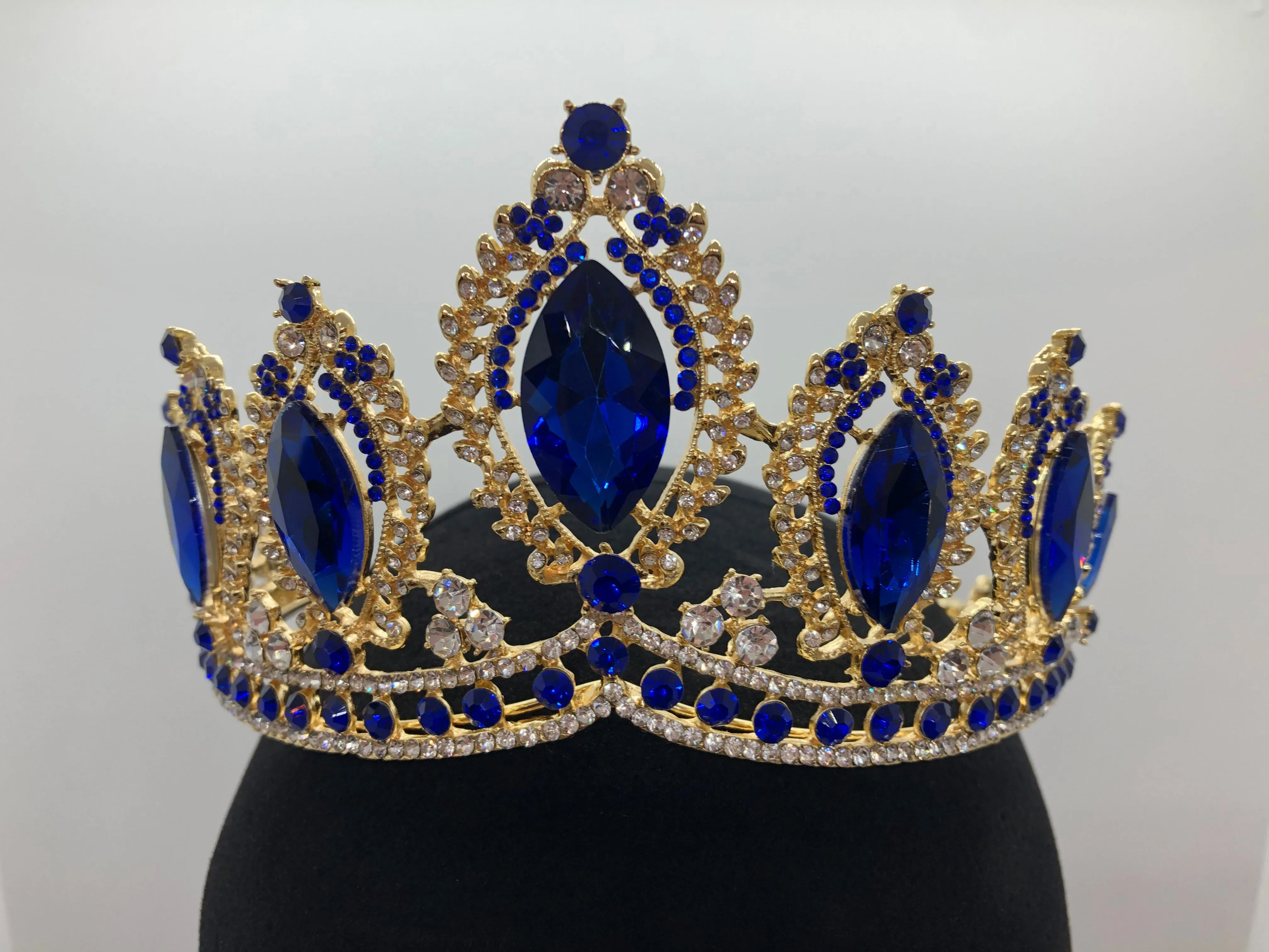 Tiara - Gold with Royal Blue and Crystal Rhinestone