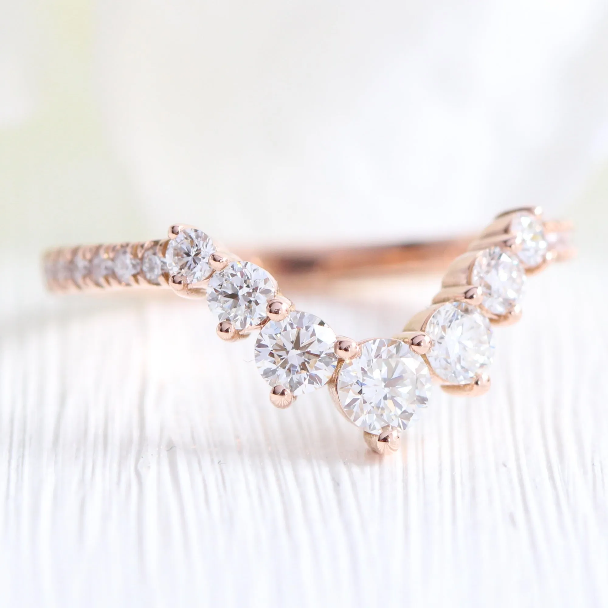 Tiara Halo Oval Pave Ring Set w/ Peach Sapphire and Large 7 Diamond U Band