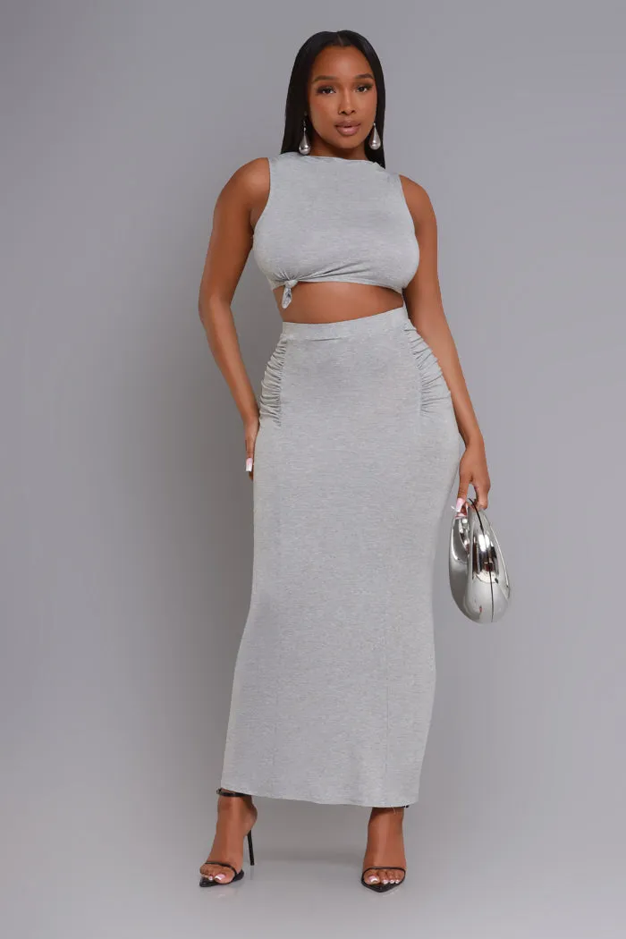 Tie The Knot Cropped Maxi Skirt Set - Heather Grey