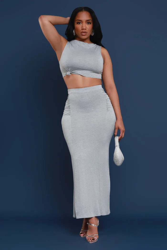 Tie The Knot Cropped Maxi Skirt Set - Heather Grey