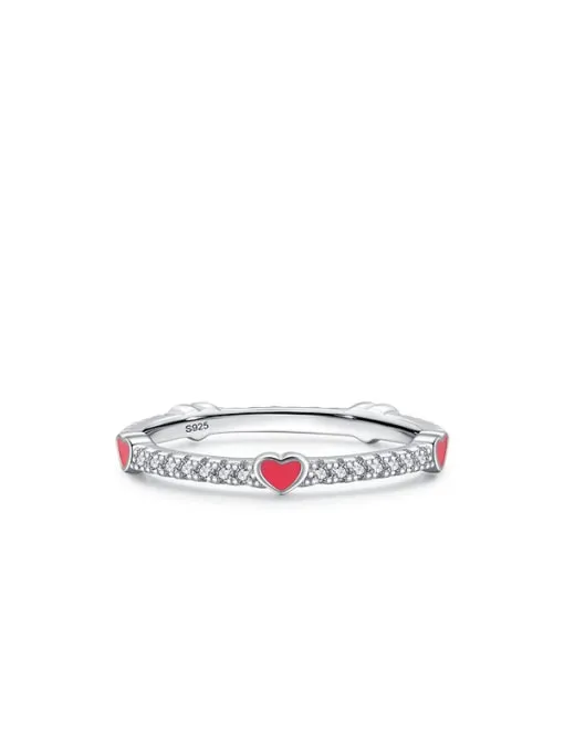 Tiny Heart Colorful Enamel Diamond CZ Ring Band