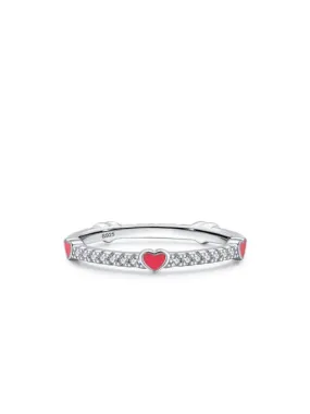 Tiny Heart Colorful Enamel Diamond CZ Ring Band