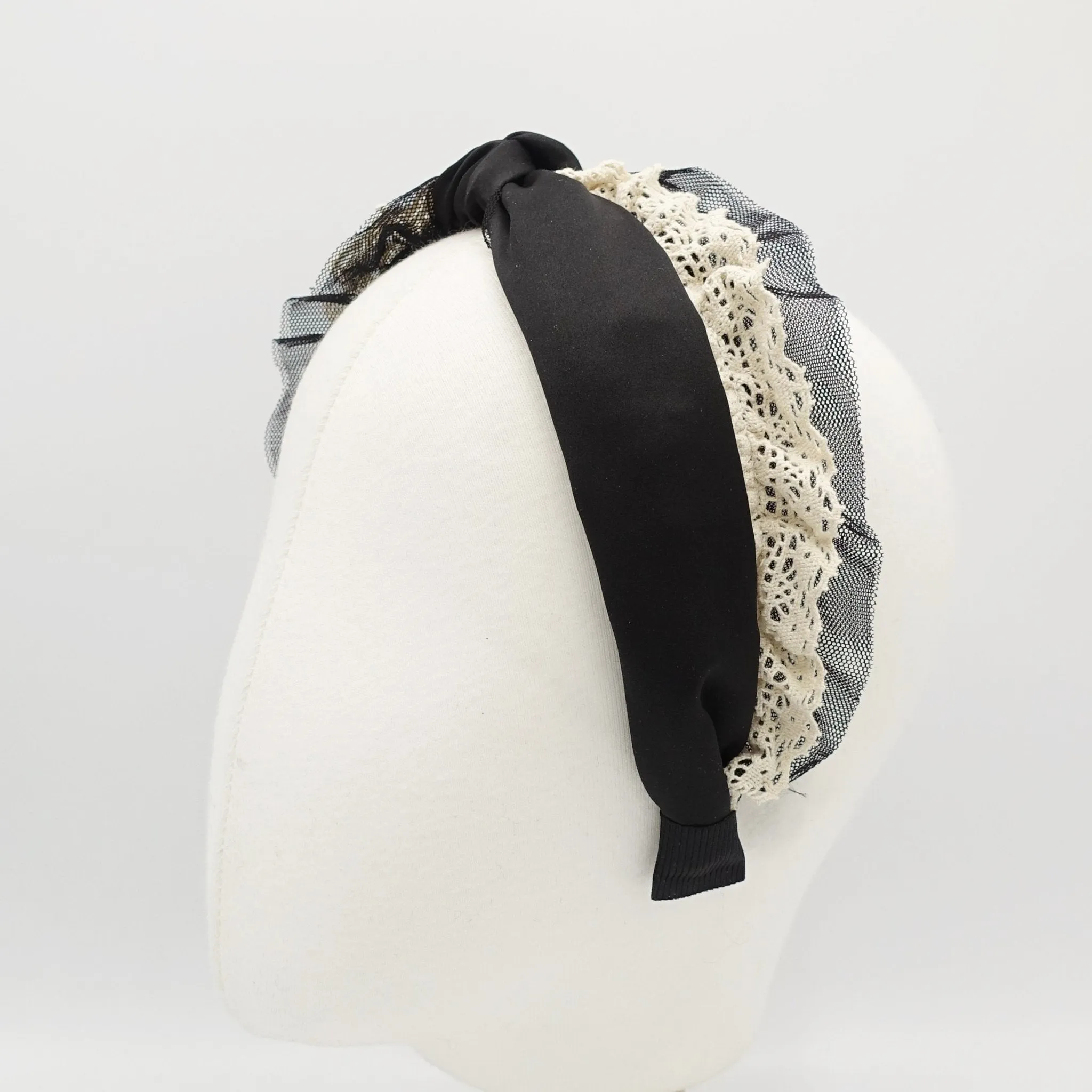 trim decorated satin knot headband for women