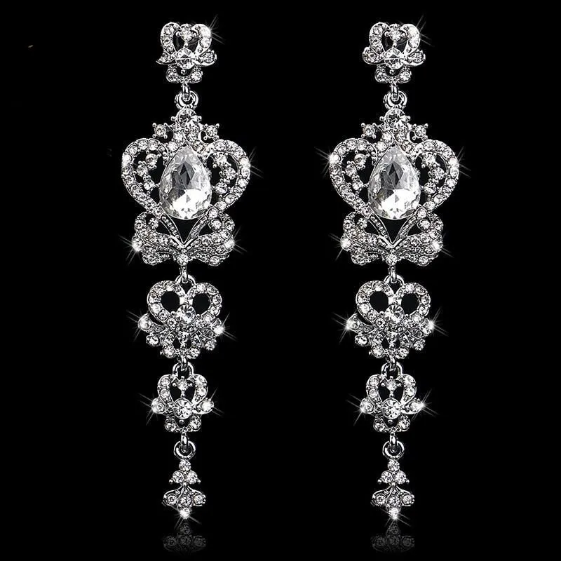 TRZ-007 Chandelier Crystal Bridal Earrings Silver Wedding Jewelry