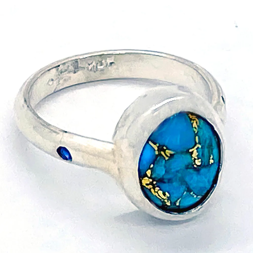 Turquoise & Blue Sapphire Ring (size 6 1/2)