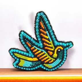 Turquoise and Orange Beaded Hummingbird Barrette