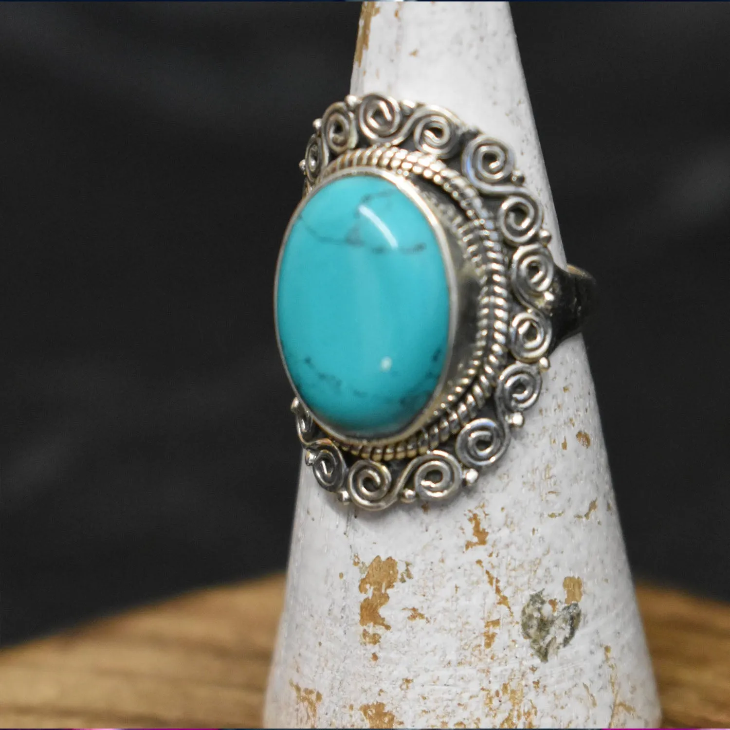 Turquoise Oval Ring (925) Sterling Silver