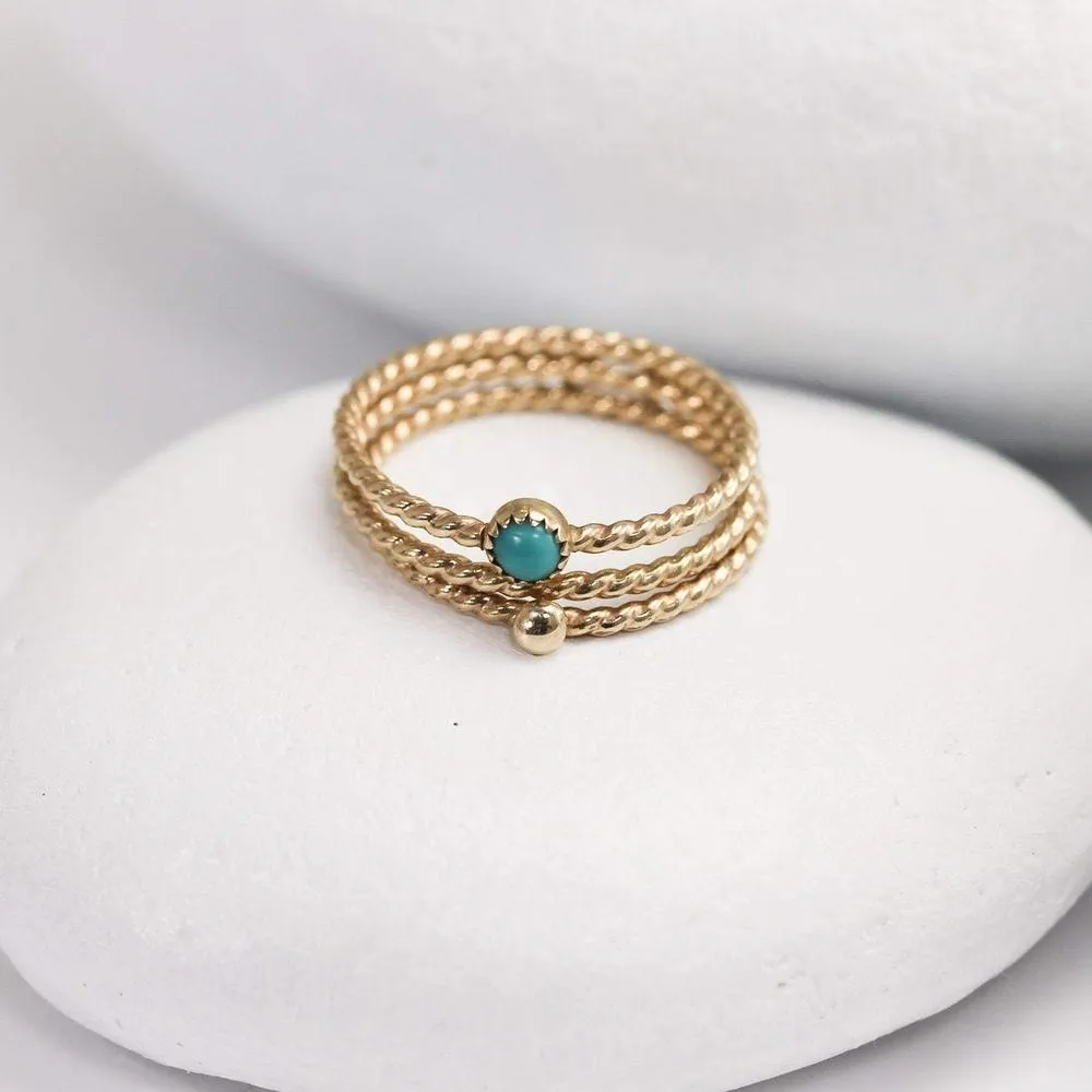 Turquoise Stacking Rings in Solid Gold