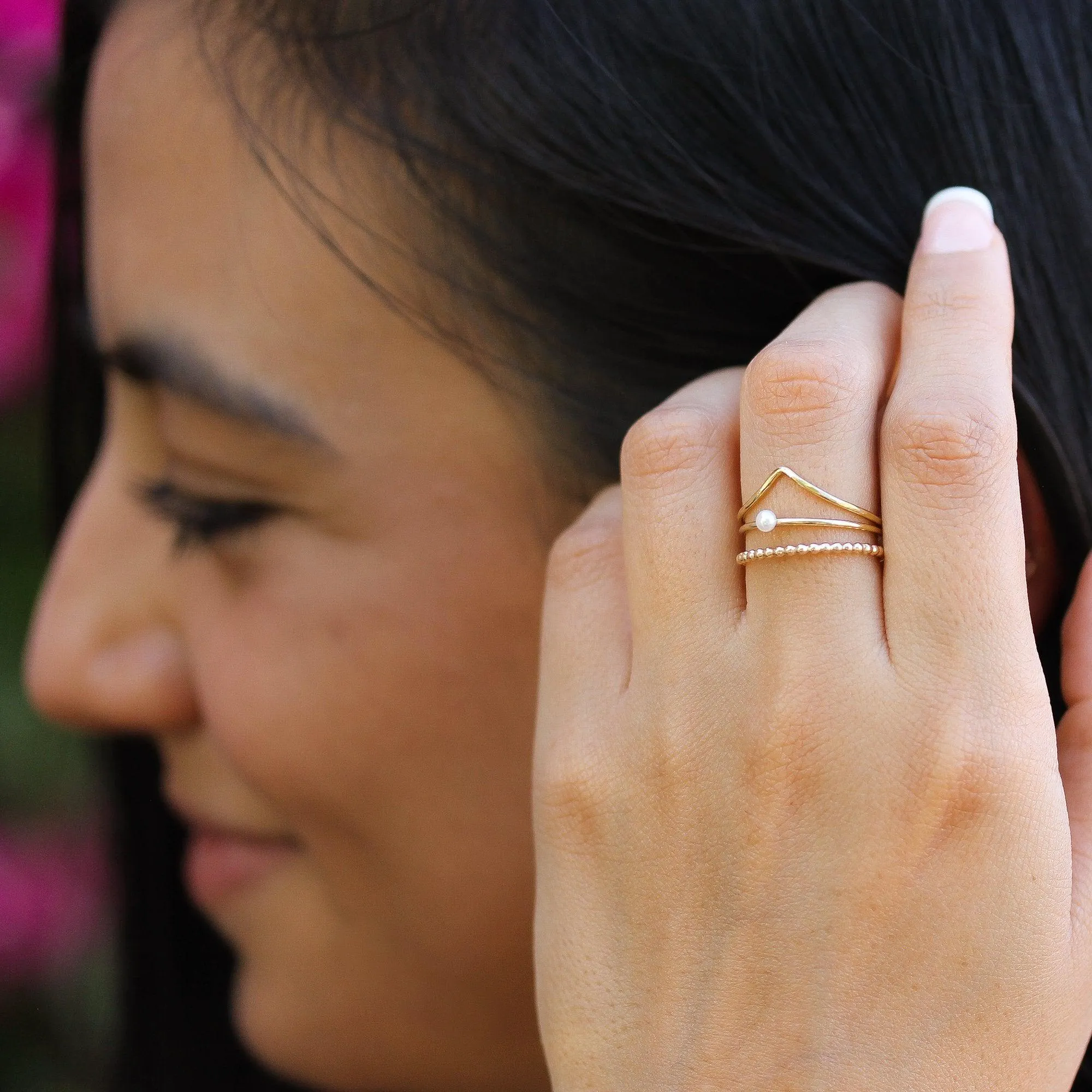 Turquoise Stacking Rings in Solid Gold