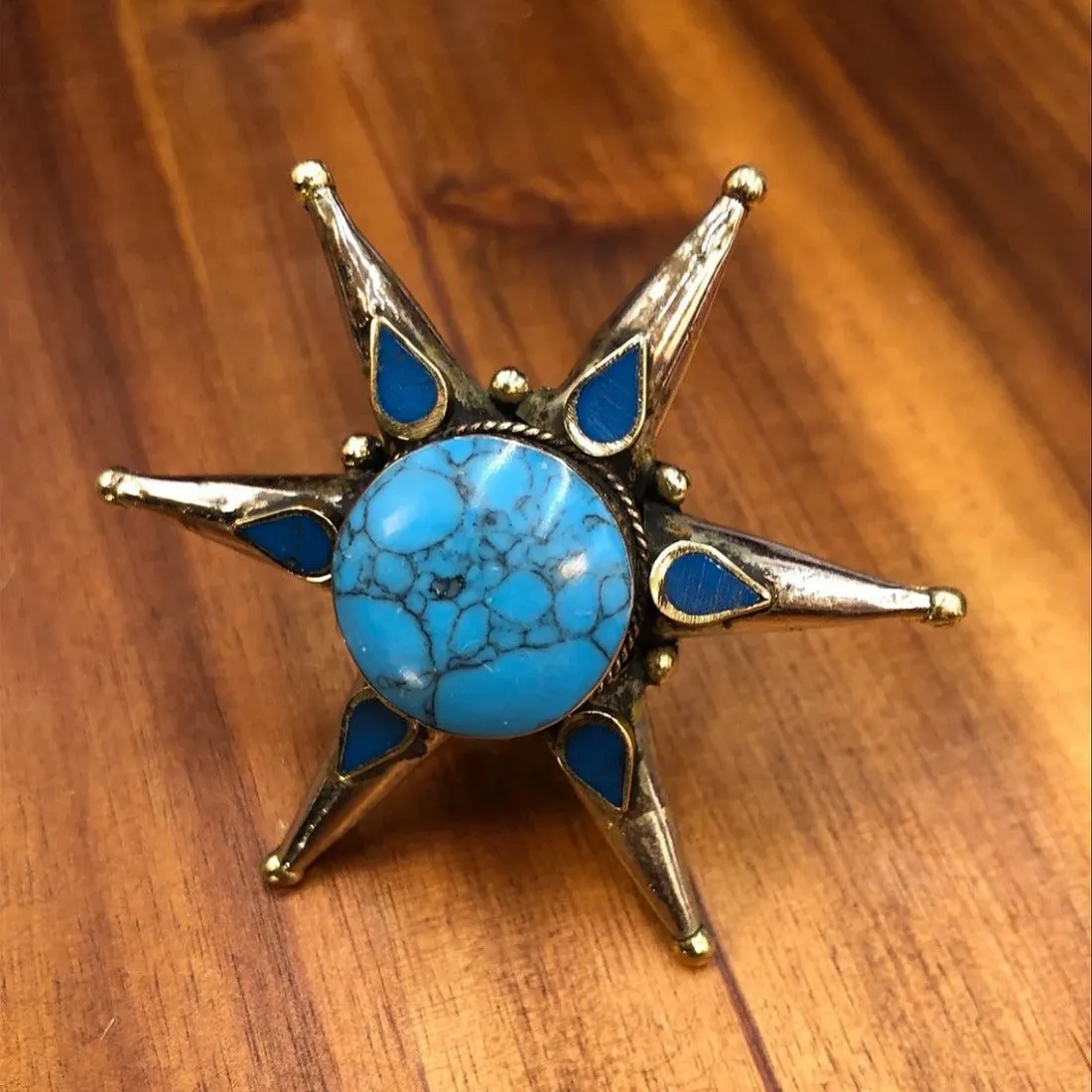 Turquoise Stone Star Massive Boho Ring