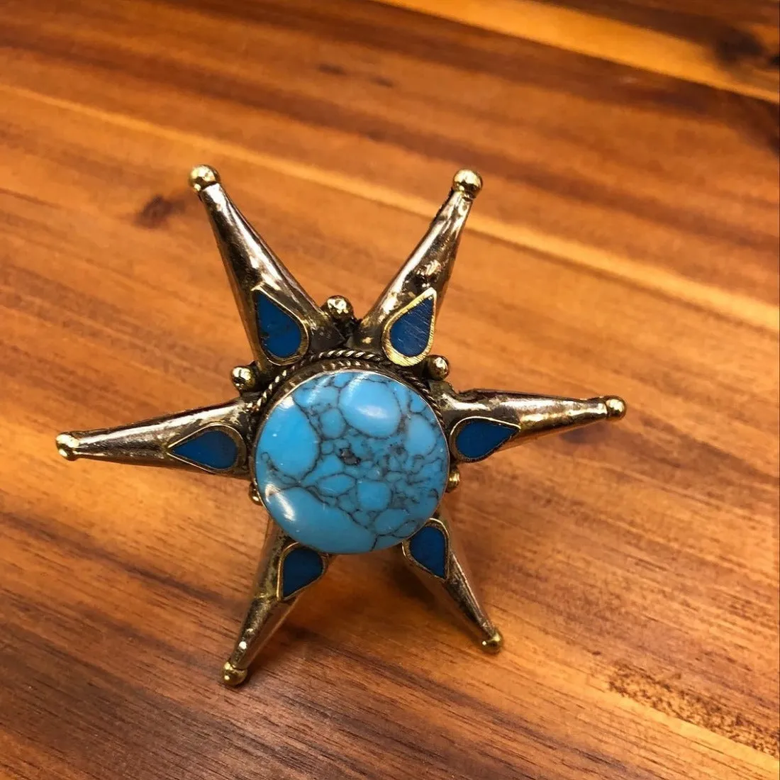 Turquoise Stone Star Massive Boho Ring