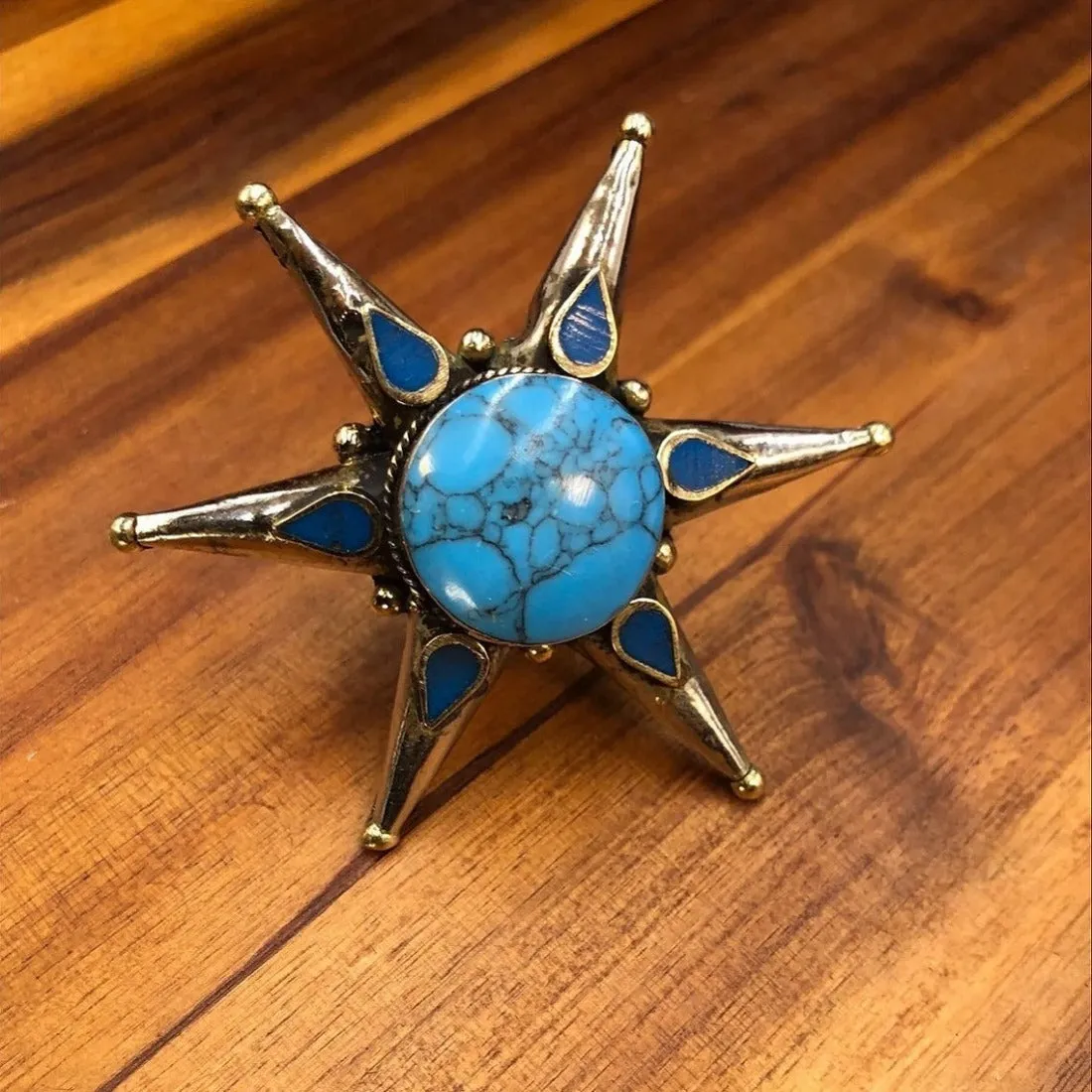 Turquoise Stone Star Massive Boho Ring