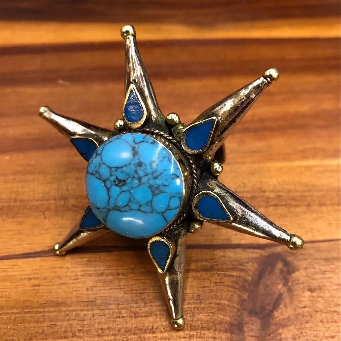 Turquoise Stone Star Massive Boho Ring