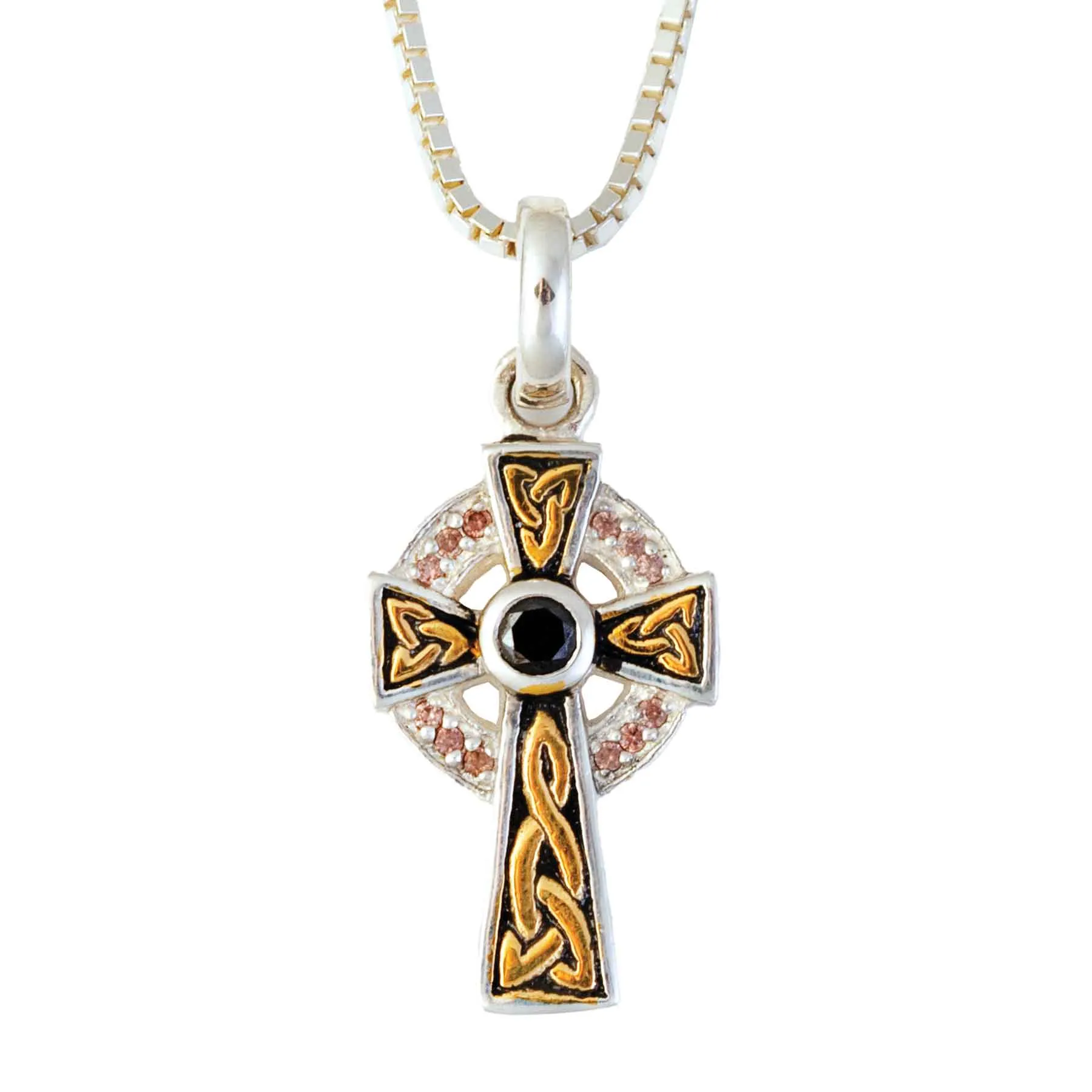 Two Tone Celtic Cross Necklace with Amethyst