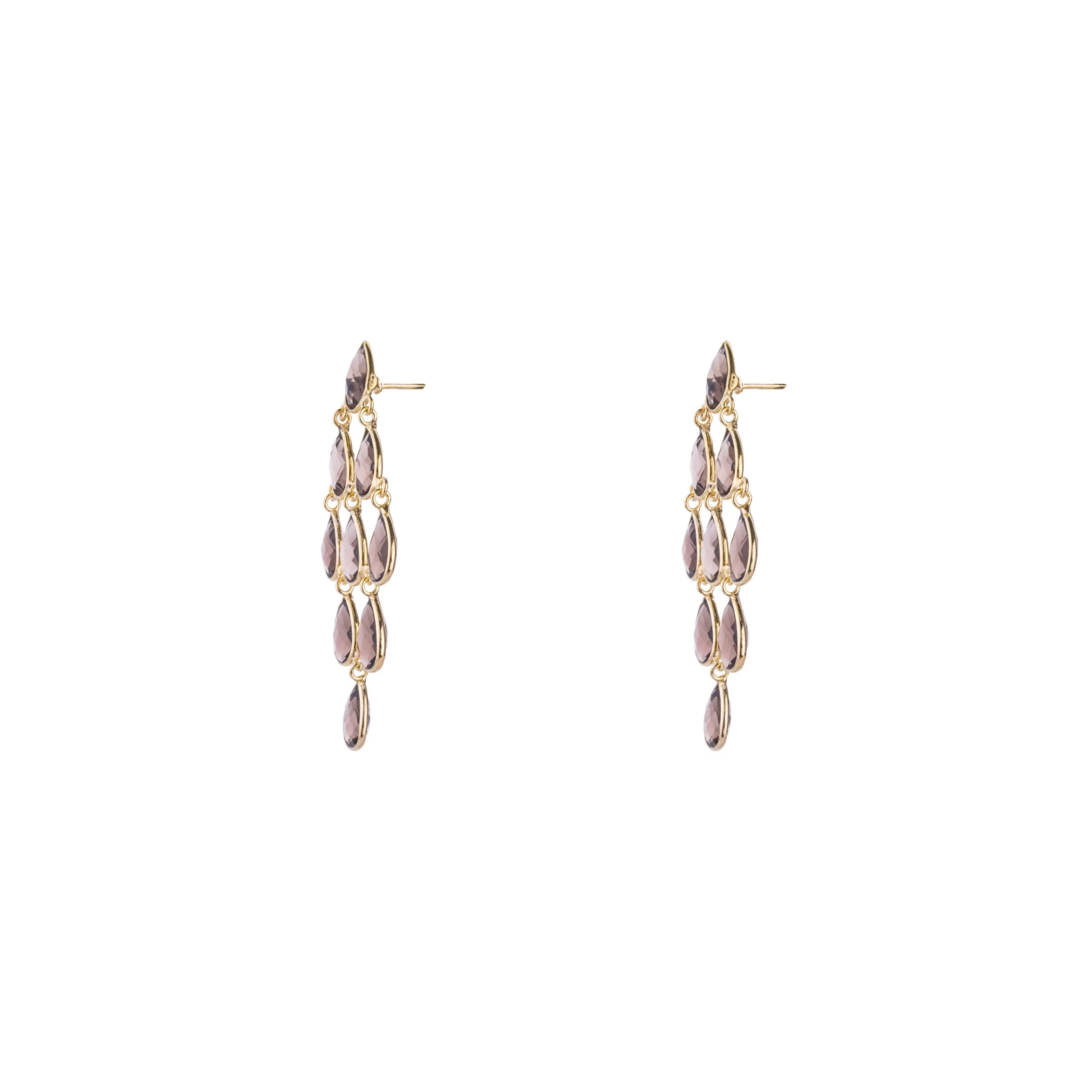 Versha, Smokey Quartz Chandelier Earrings,  Gold Vermeil / Sterling Silver