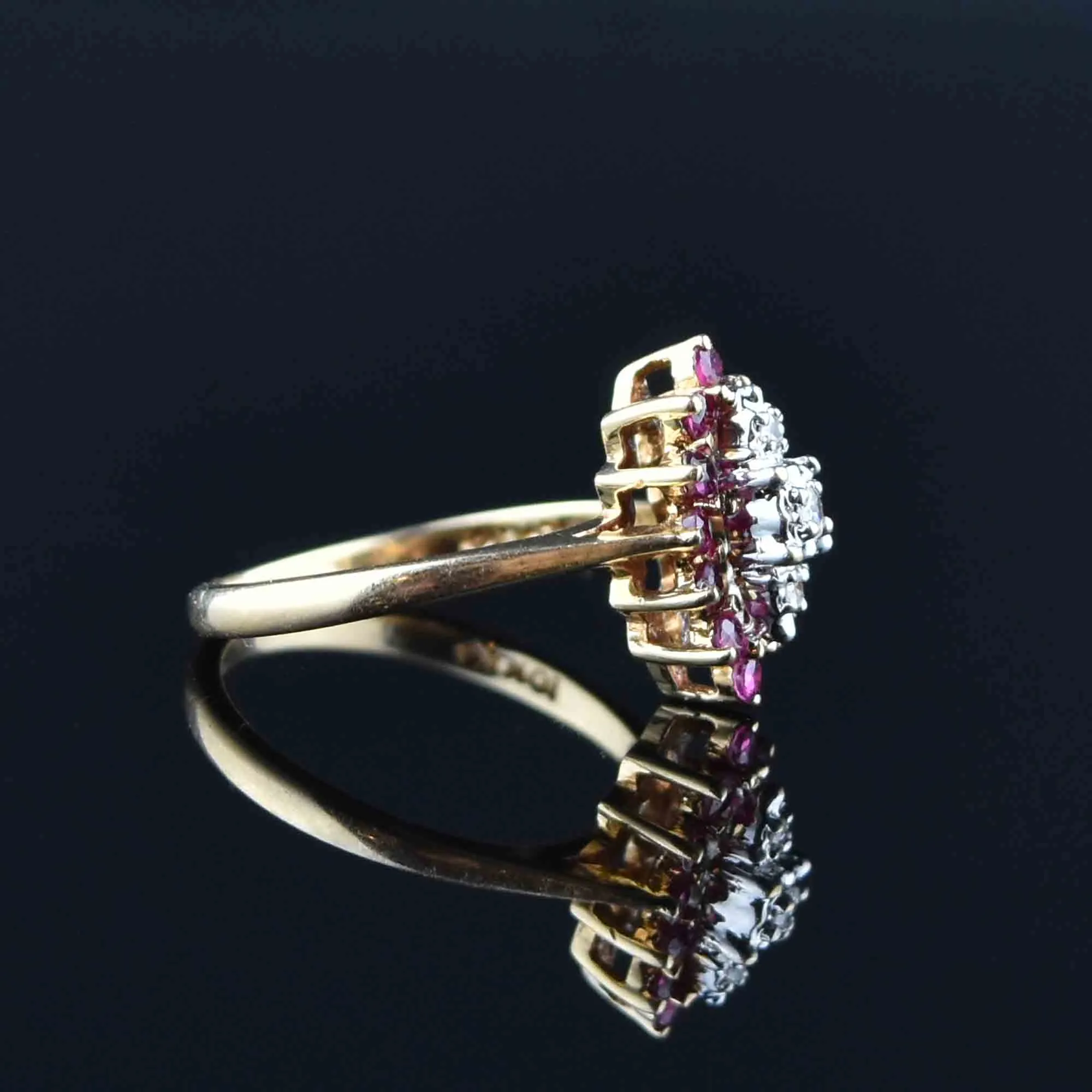 Vintage 10K Gold Diamond Ruby Ring, Sz 5.75