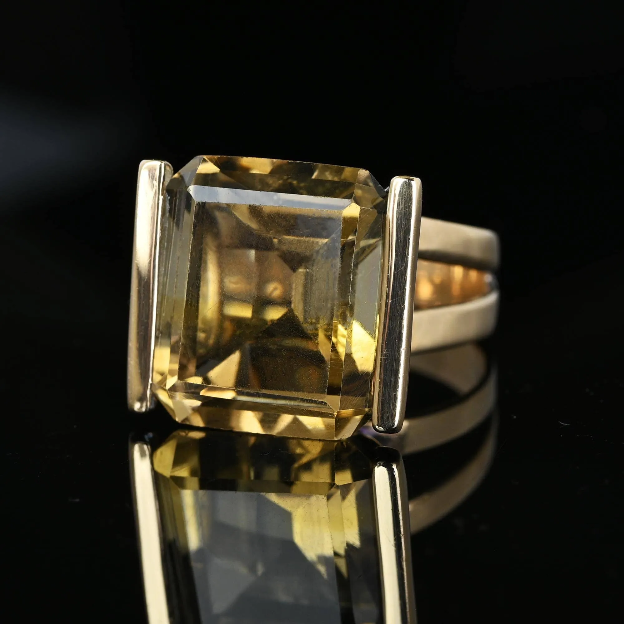 Vintage 14K Gold Step Cut 14.5 CTW Smoky Quartz Ring