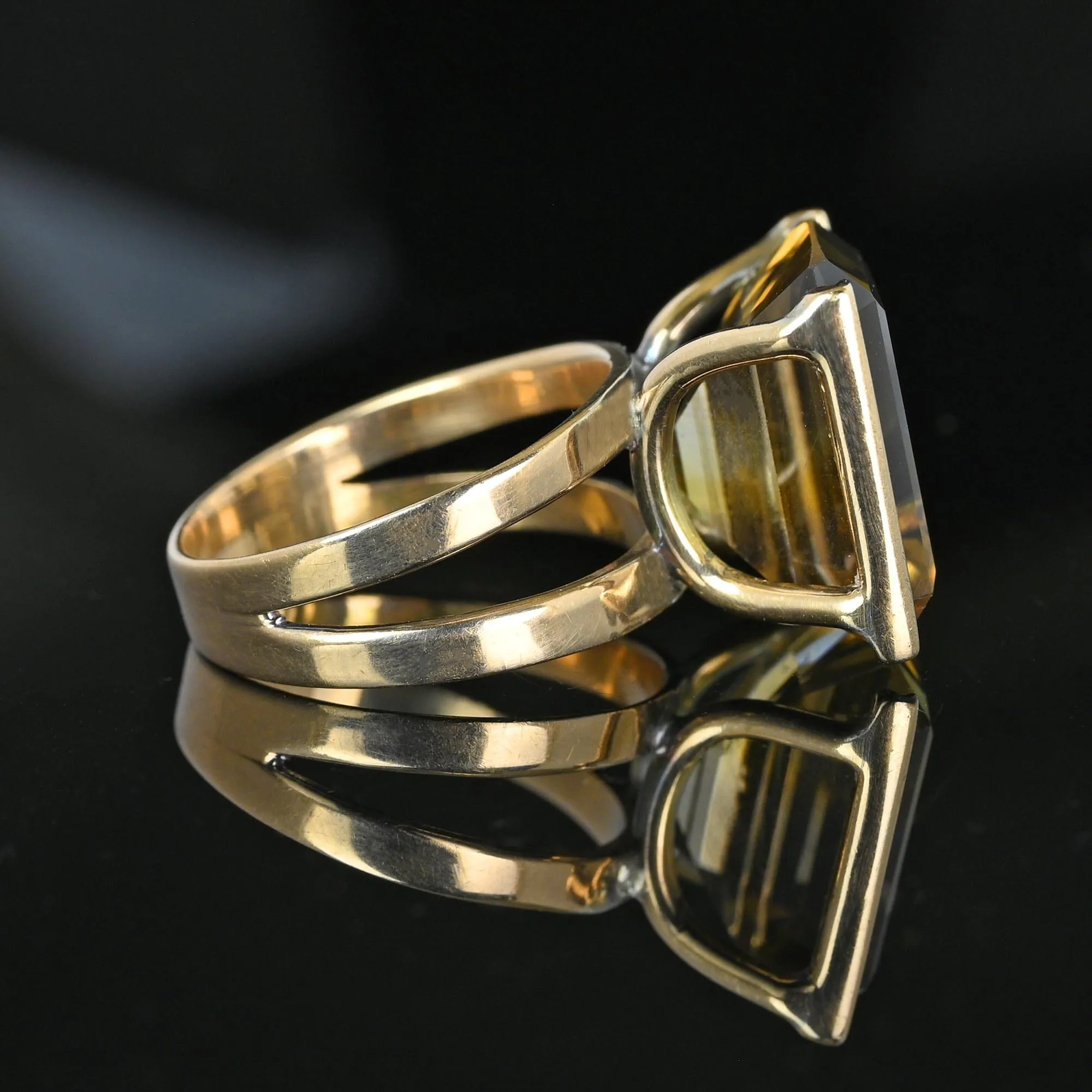 Vintage 14K Gold Step Cut 14.5 CTW Smoky Quartz Ring