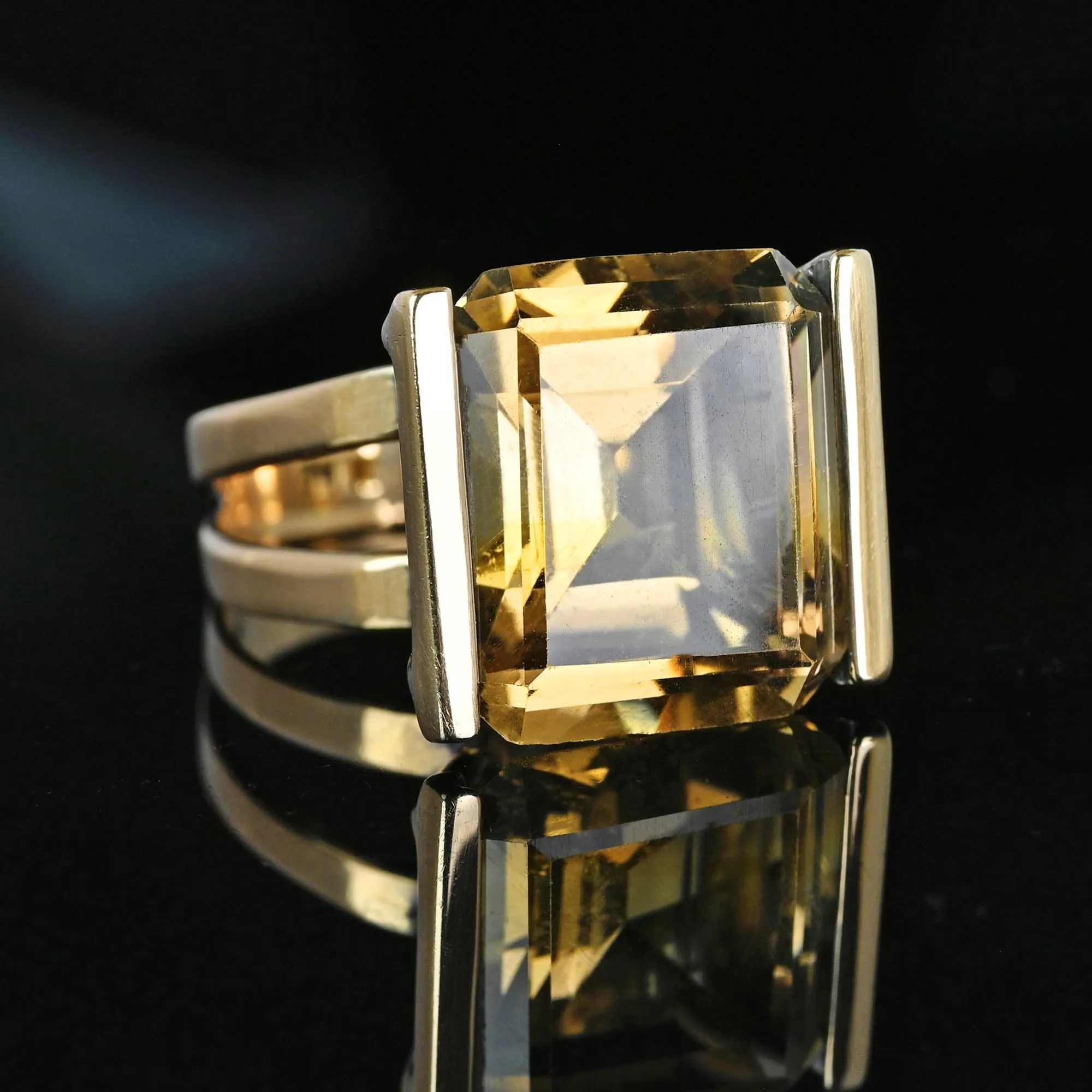 Vintage 14K Gold Step Cut 14.5 CTW Smoky Quartz Ring