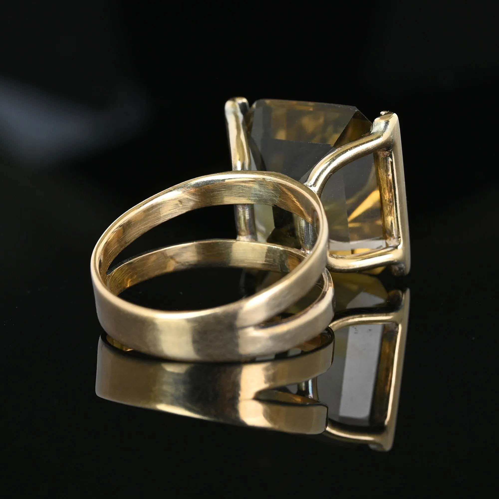 Vintage 14K Gold Step Cut 14.5 CTW Smoky Quartz Ring