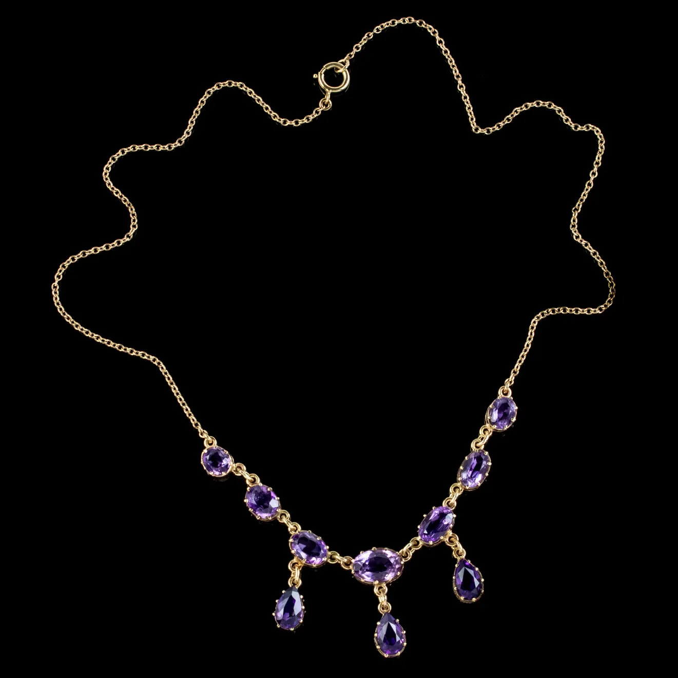 Vintage Amethyst Dropper Necklace 9ct Gold Dated 1963