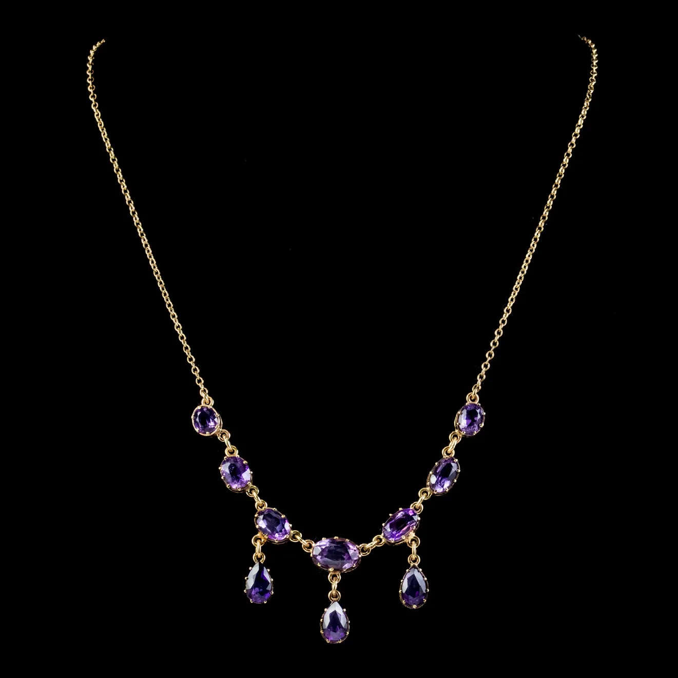 Vintage Amethyst Dropper Necklace 9ct Gold Dated 1963