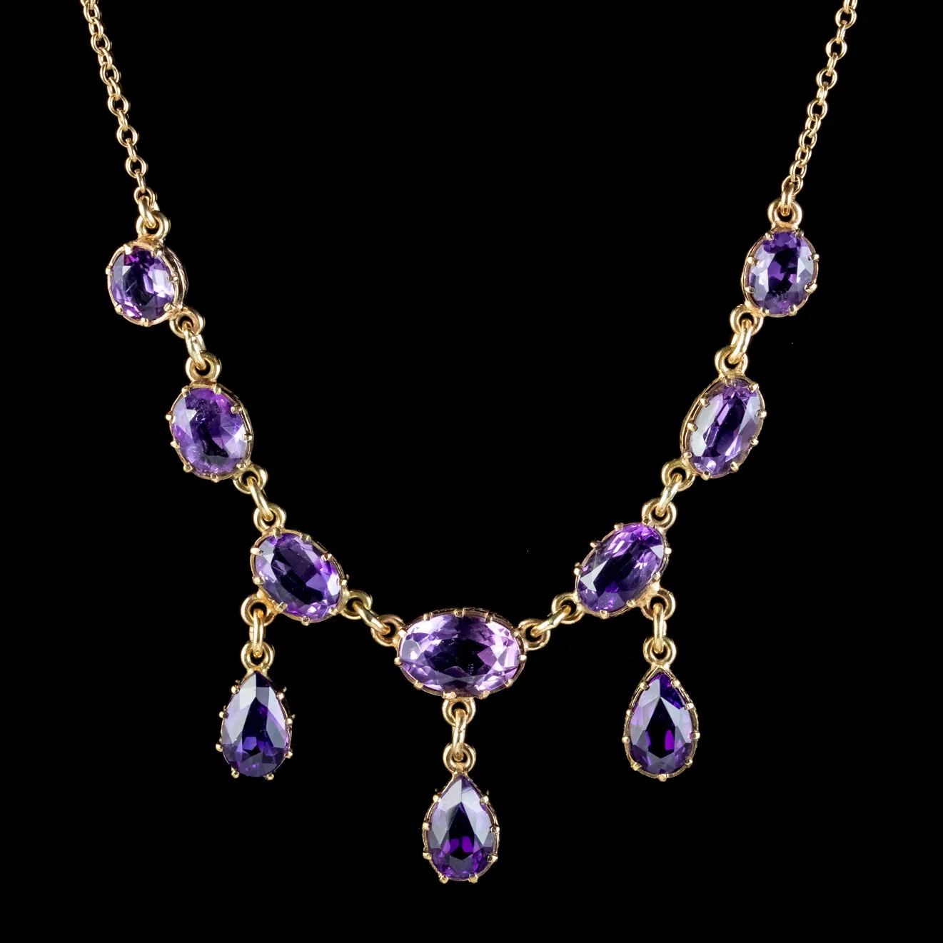 Vintage Amethyst Dropper Necklace 9ct Gold Dated 1963