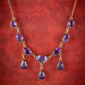 Vintage Amethyst Dropper Necklace 9ct Gold Dated 1963