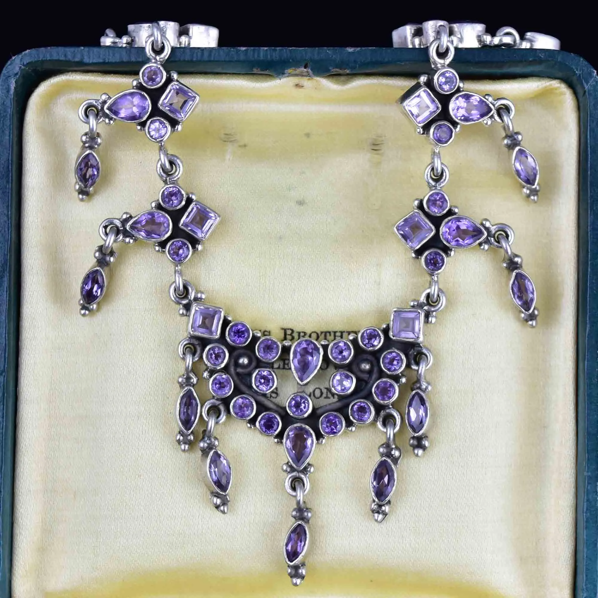 Vintage Art Deco Style Silver Amethyst Waterfall Bib Necklace