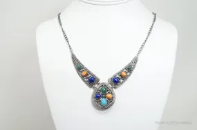 Vintage Carolyn Pollack Relios Multi Gem Western Sterling Silver Necklace