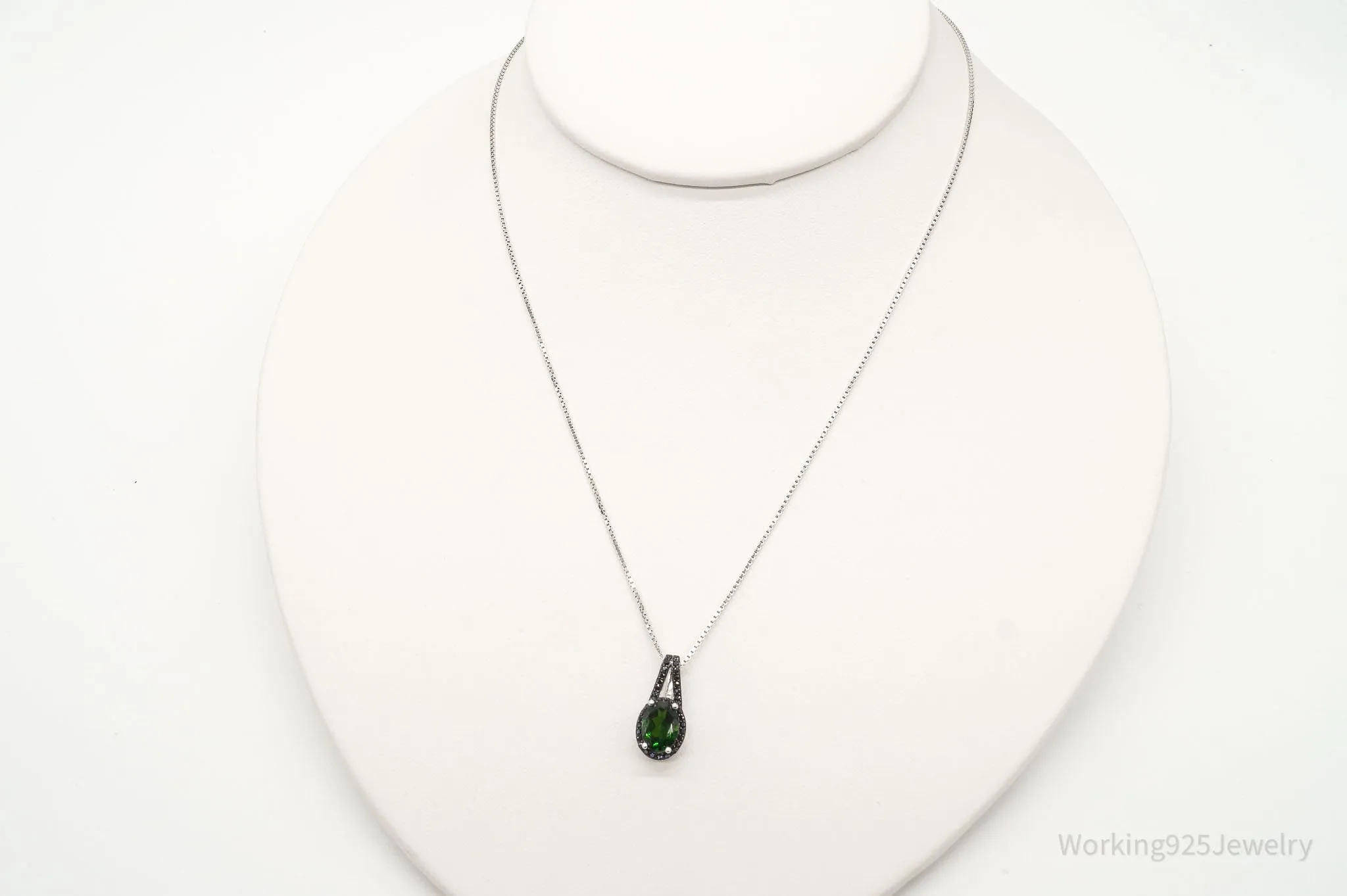 Vintage Designer JZ Emerald Black Spinel Sterling Silver Necklace