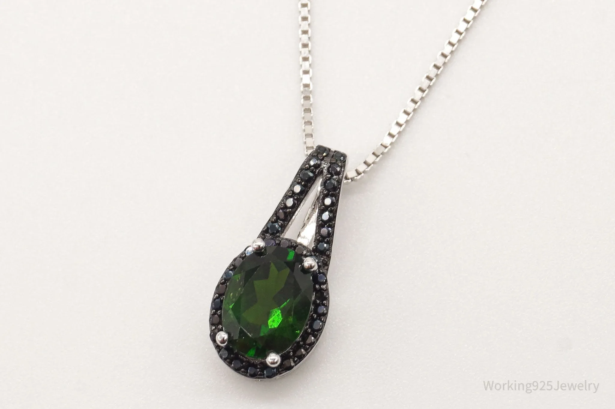 Vintage Designer JZ Emerald Black Spinel Sterling Silver Necklace